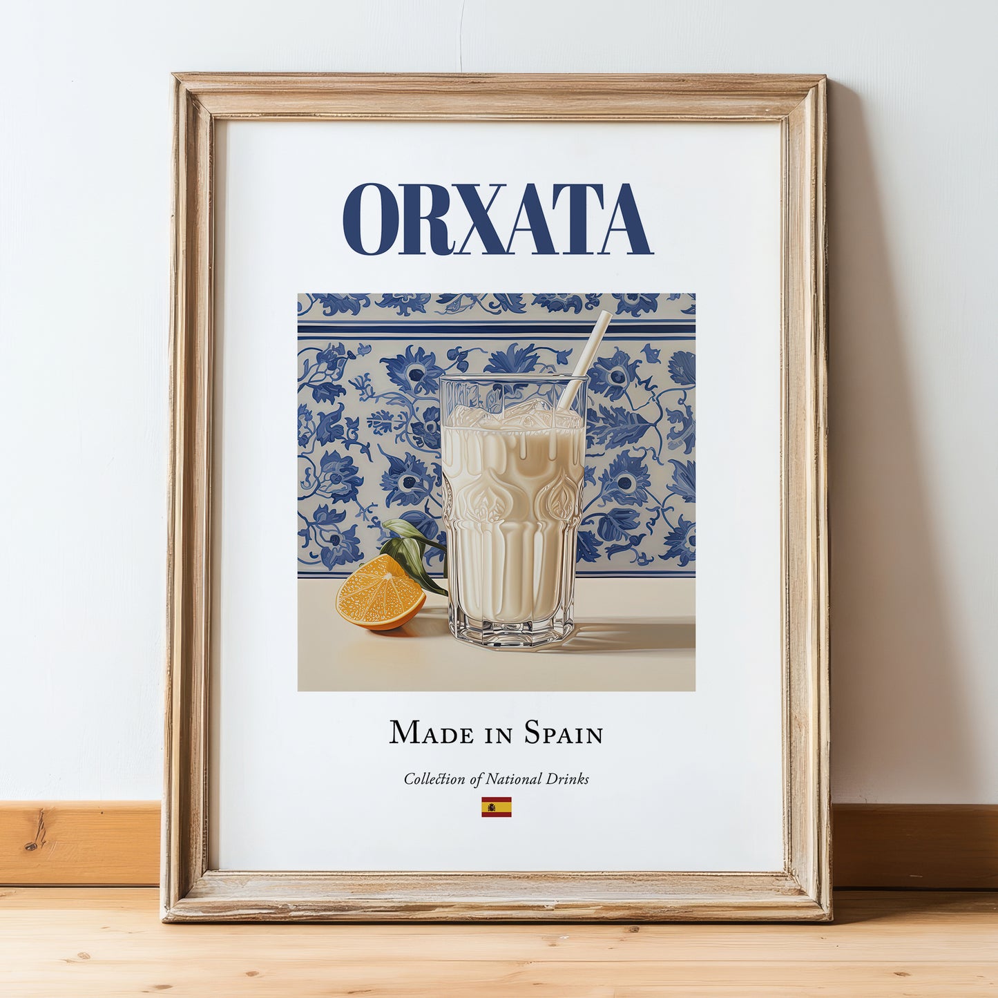 Orxata – Spanish Beverage Drink, Cocktail Lounge Poster, in wooden frame leaning on the floor