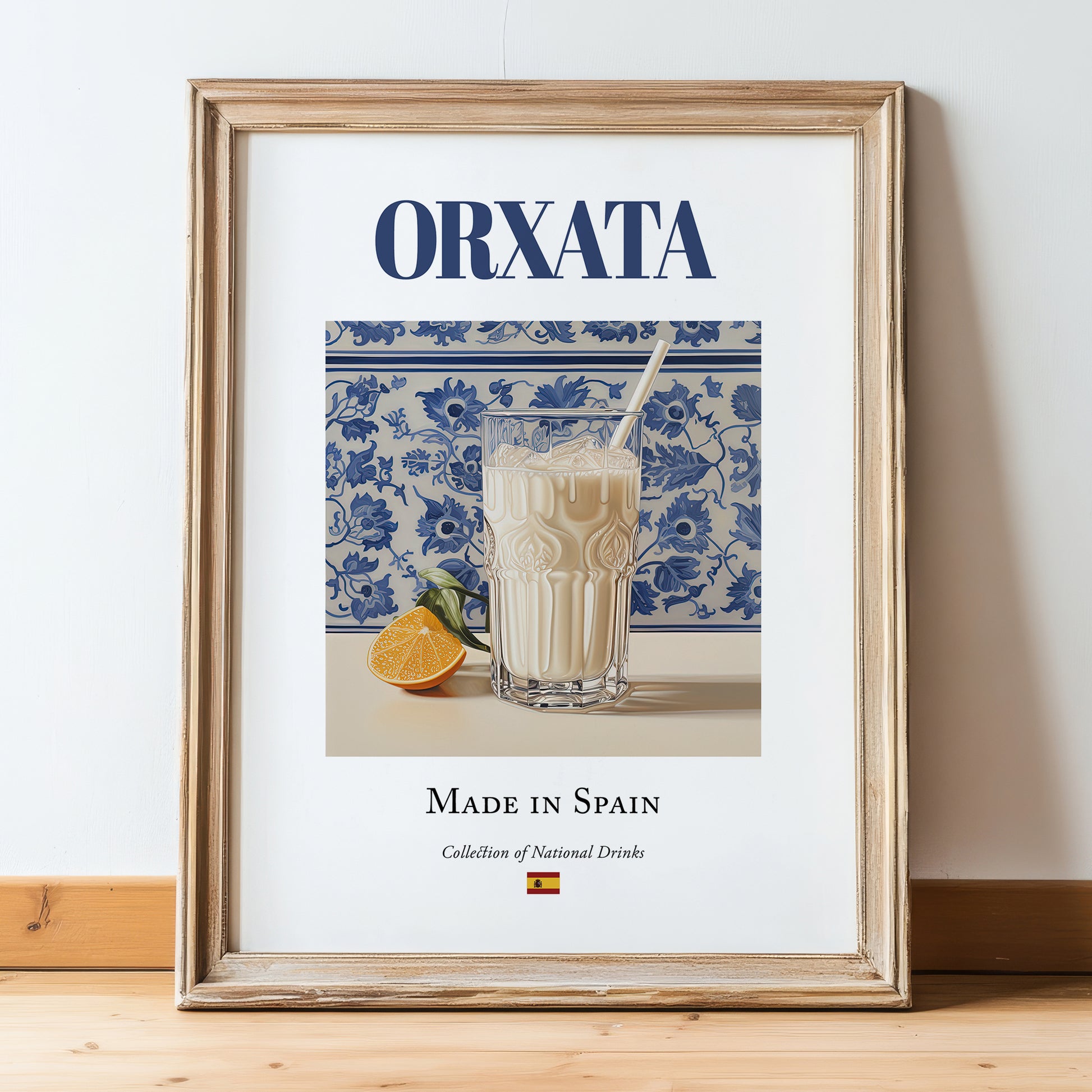 Orxata – Spanish Beverage Drink, Cocktail Lounge Poster, in wooden frame leaning on the floor