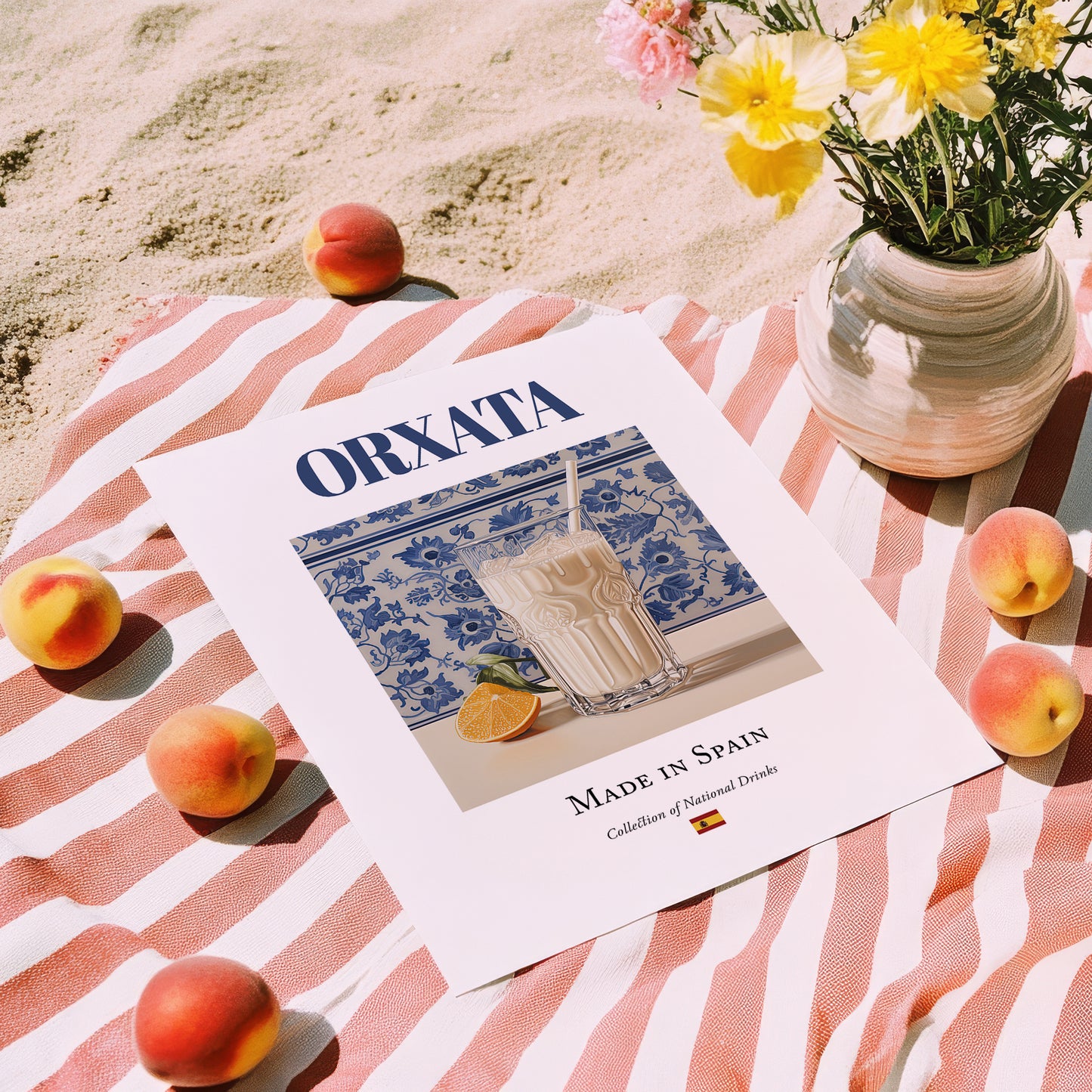Orxata – Spanish Beverage Drink, Cocktail Lounge Poster, unframed on coastal sand
