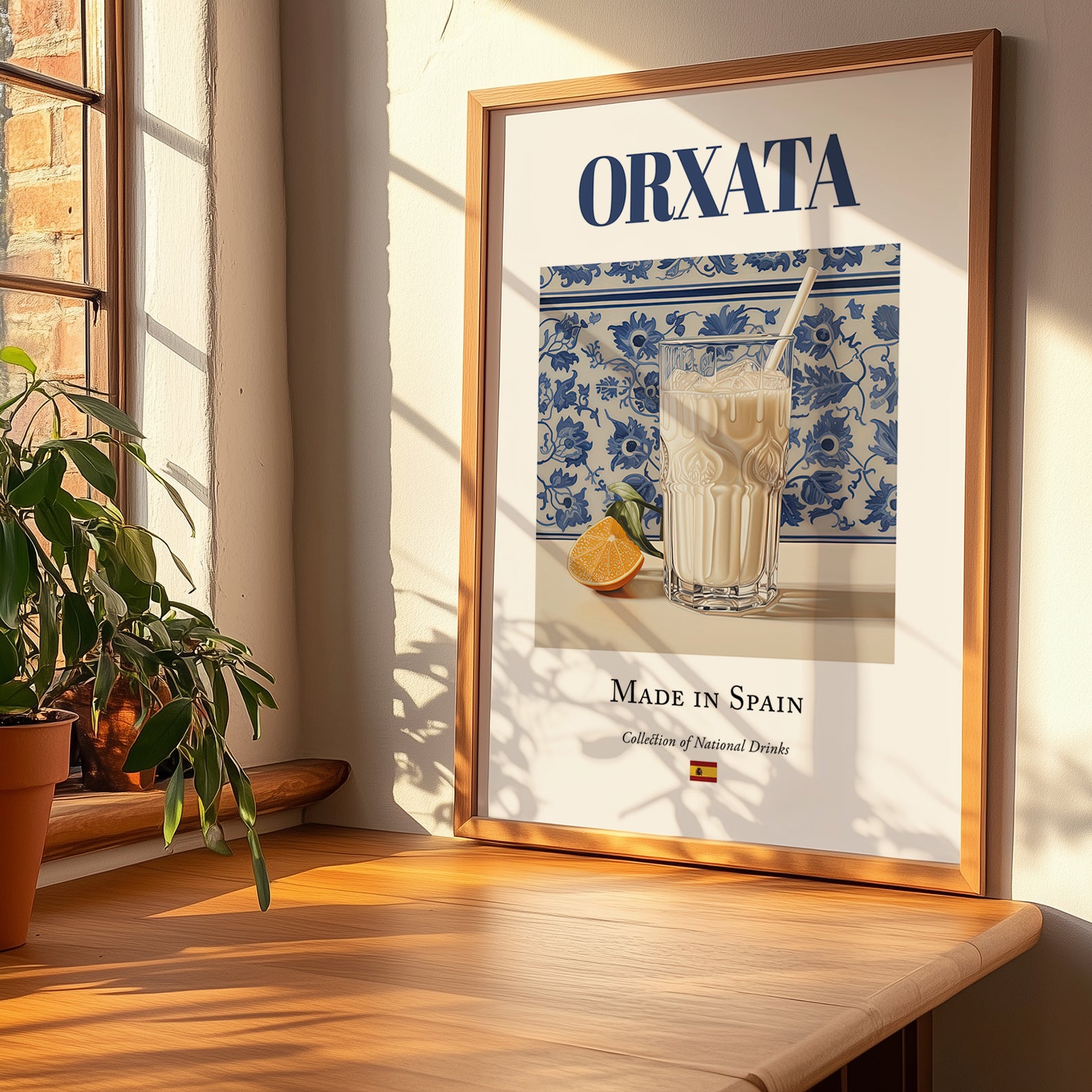 Orxata – Spanish Beverage Drink, Cocktail Lounge Poster, no-text version framed in wood