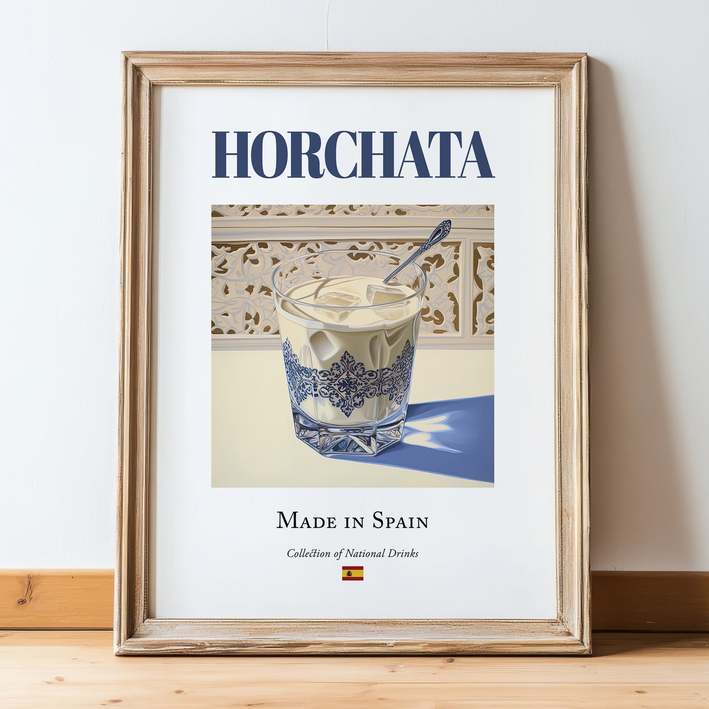Horchata – Spanish Beverage Drink, Hotel Lobby Illustration, in wooden frame leaning on the floor