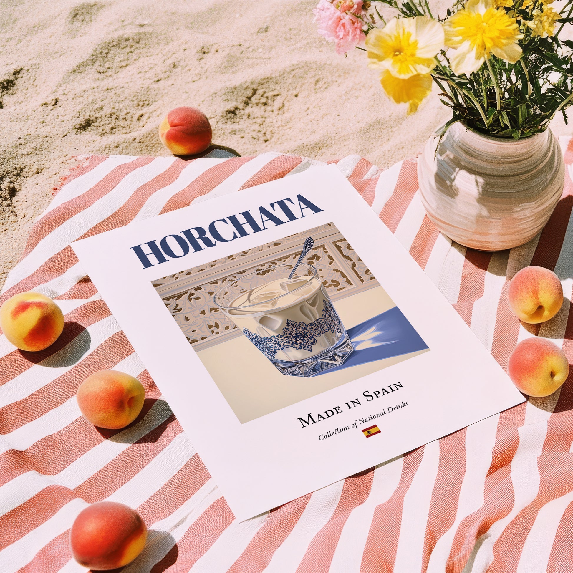 Horchata – Spanish Beverage Drink, Hotel Lobby Illustration, unframed on coastal sand