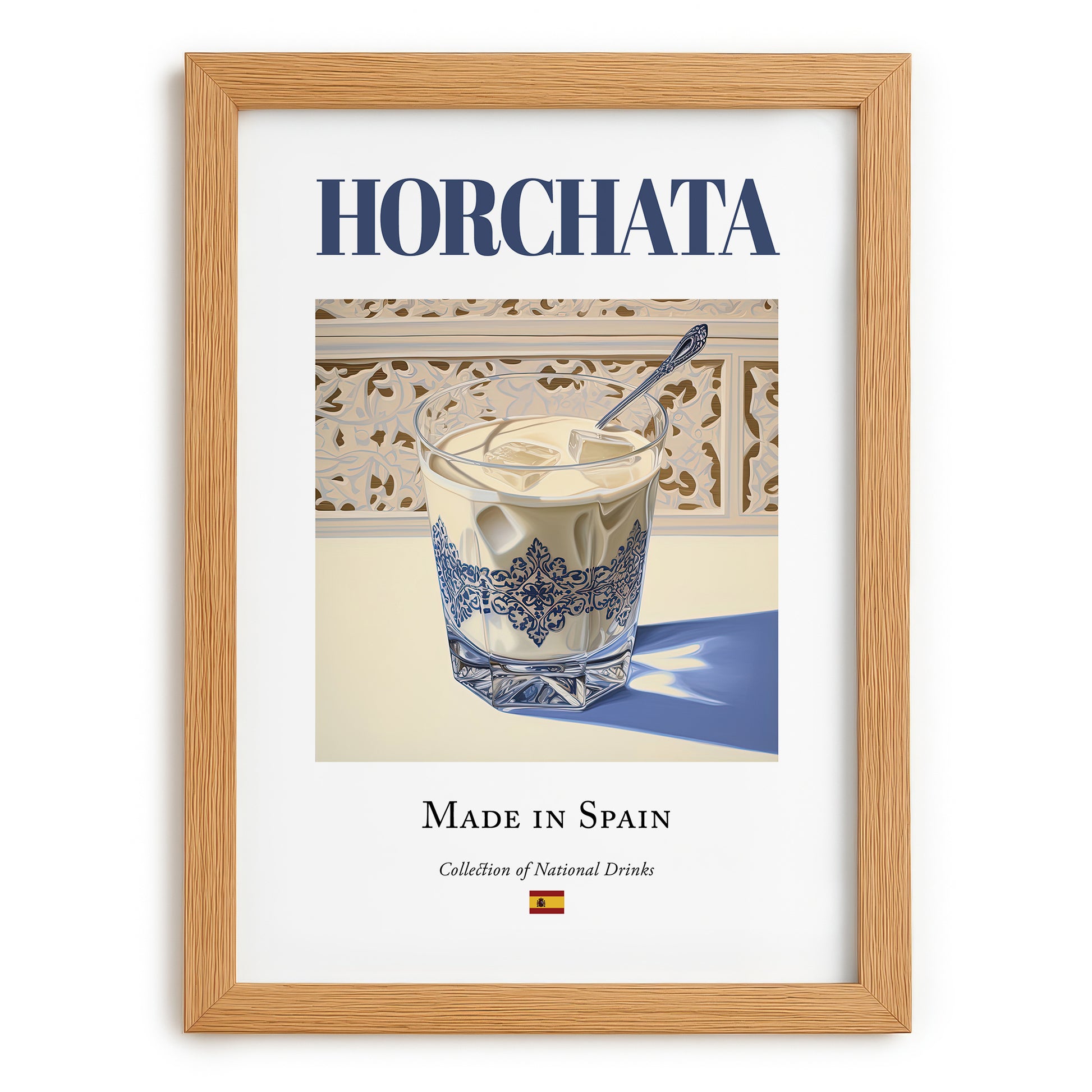 Horchata – Spanish Beverage Drink, Hotel Lobby Illustration, set in oak frame