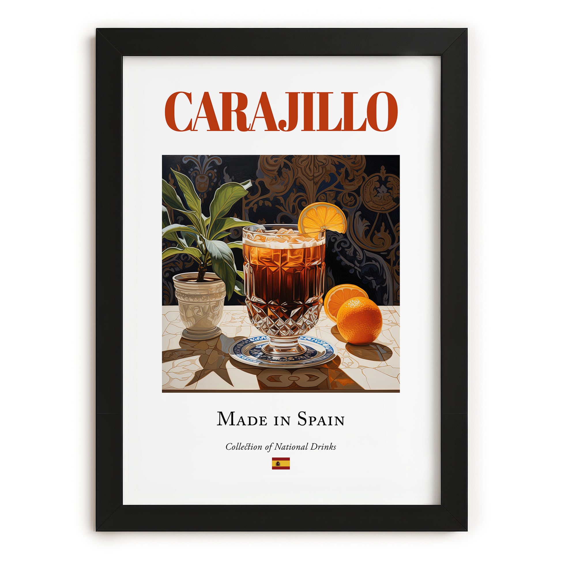 Carajillo – Spanish Coffee, Konditorei Still Life, in sleek black frame