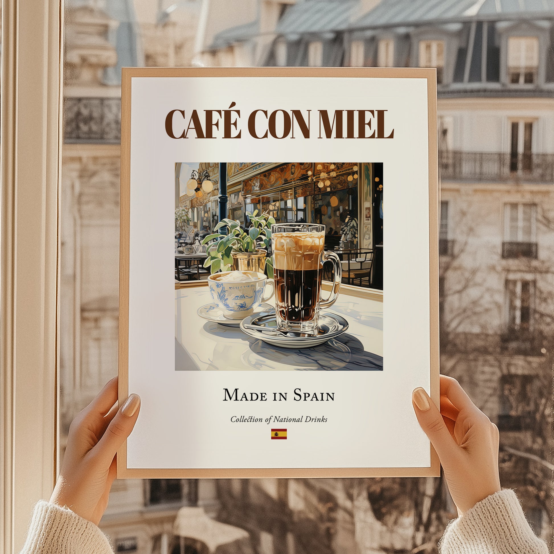 Café con miel – Spanish Coffee, Book Café Wall Decor, styled in a charming Paris street view