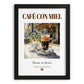 Café con miel – Spanish Coffee, Book Café Wall Decor, in sleek black frame