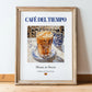 Café del tiempo – Spanish Coffee, Coffeehouse Art, in wooden frame leaning on the floor