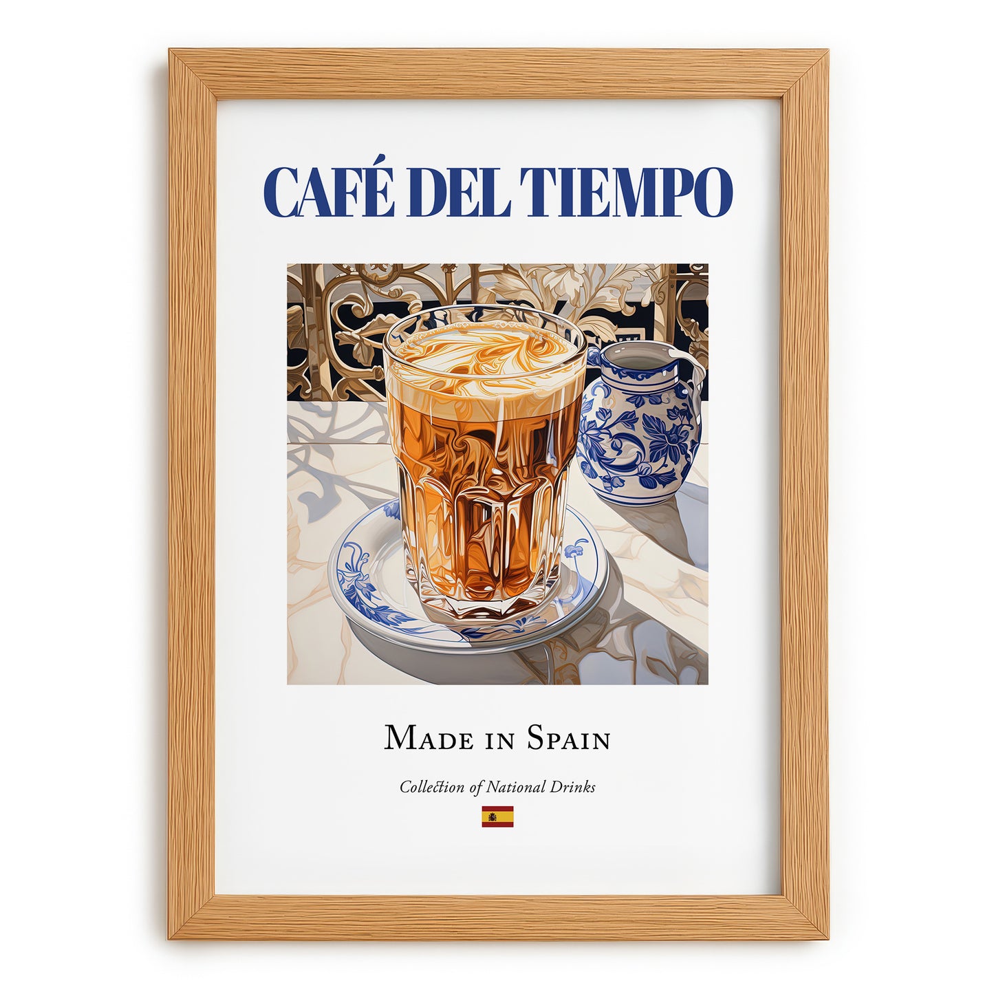 Café del tiempo – Spanish Coffee, Coffeehouse Art, set in oak frame