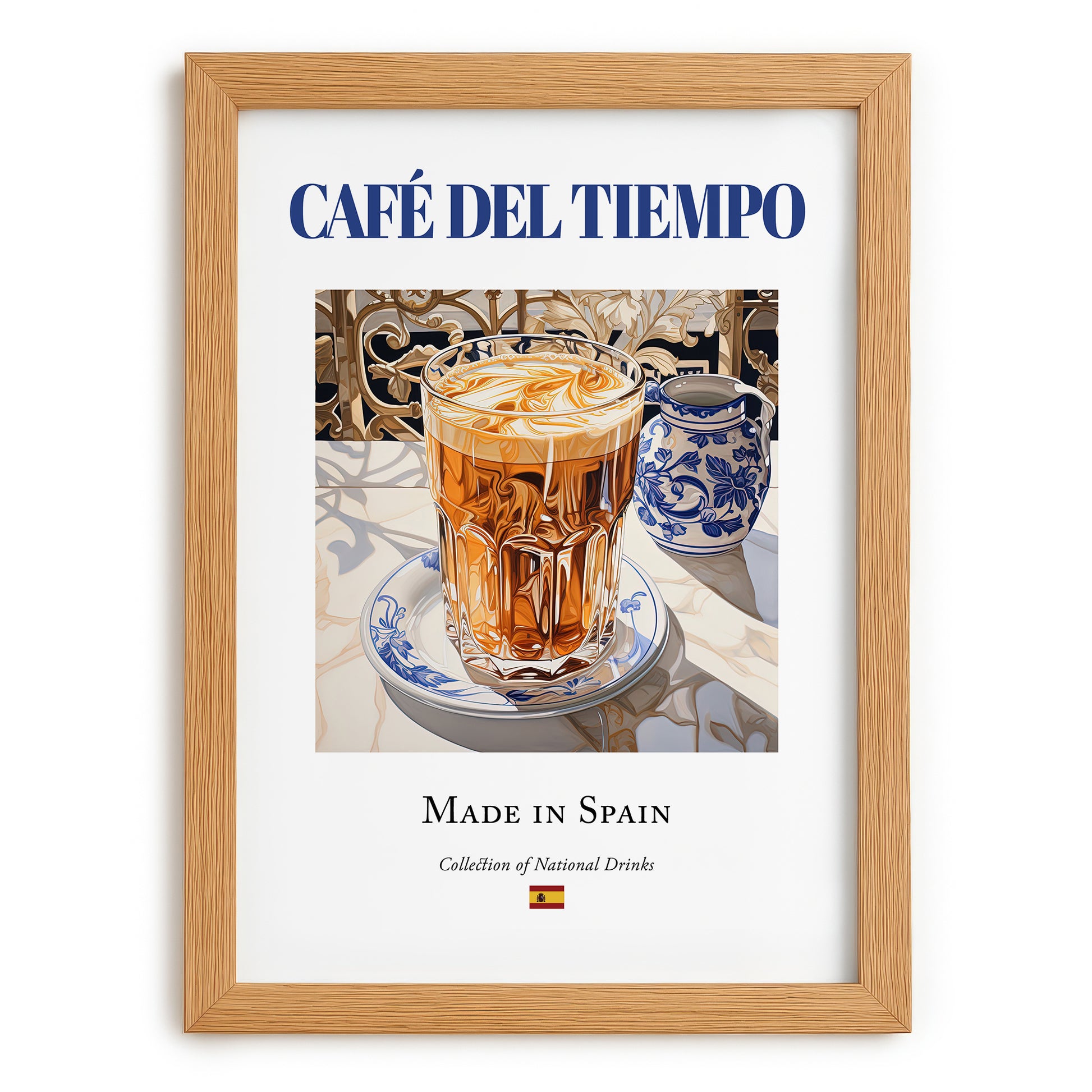 Café del tiempo – Spanish Coffee, Coffeehouse Art, set in oak frame