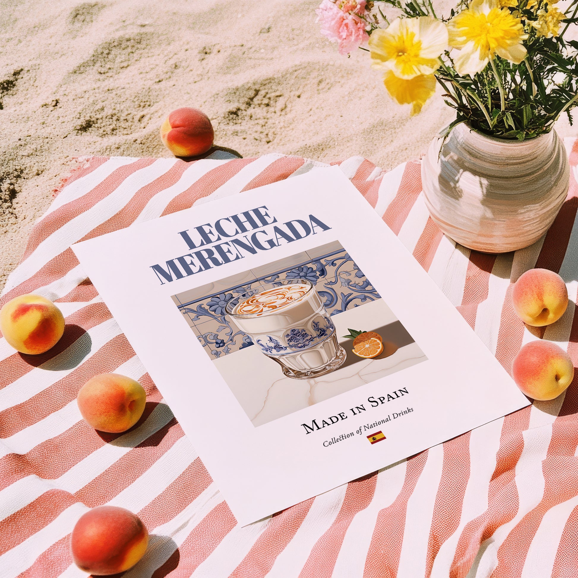 Leche merengada – Spanish Beverage Drink, Rooftop Terrace Poster, unframed on coastal sand