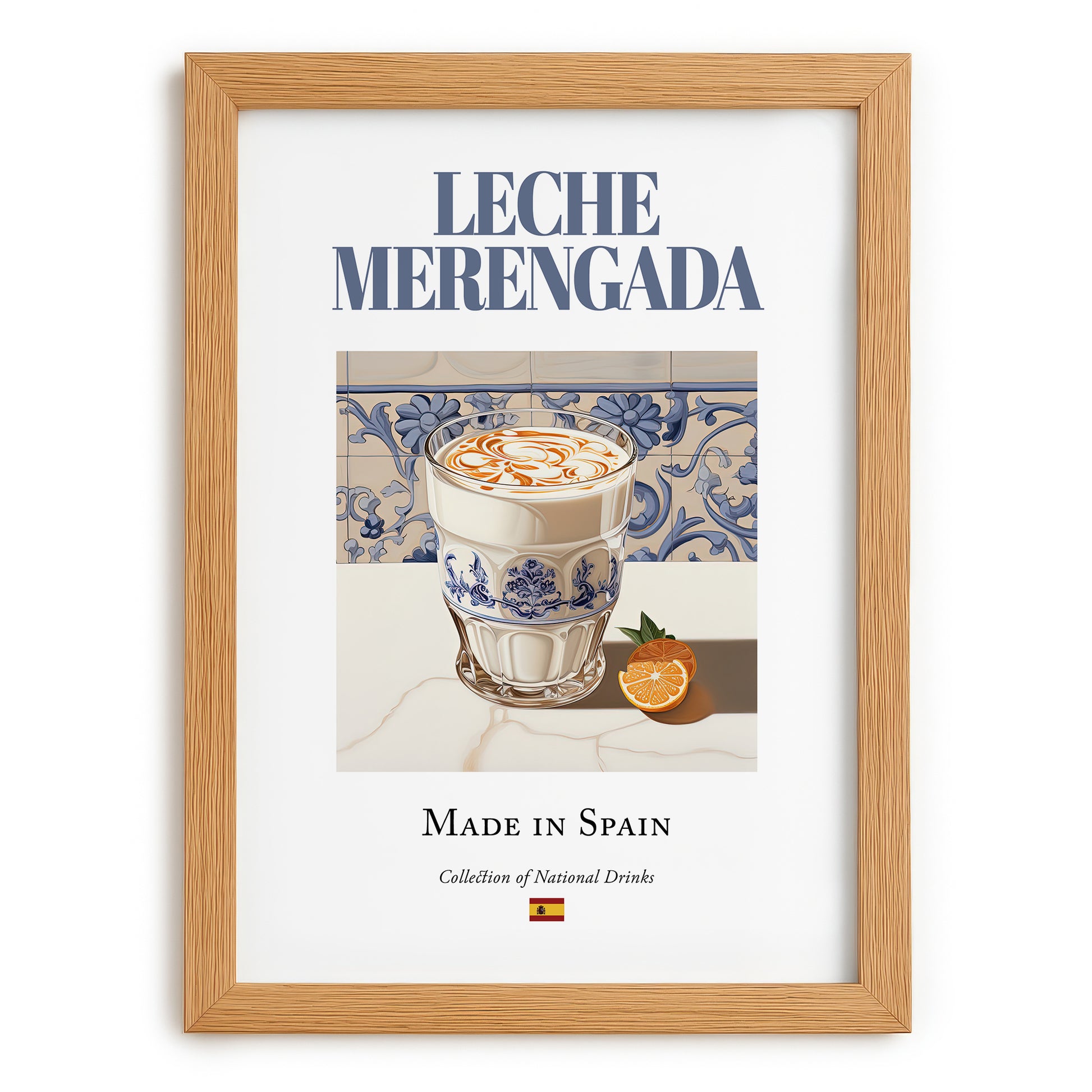 Leche merengada – Spanish Beverage Drink, Rooftop Terrace Poster, set in oak frame