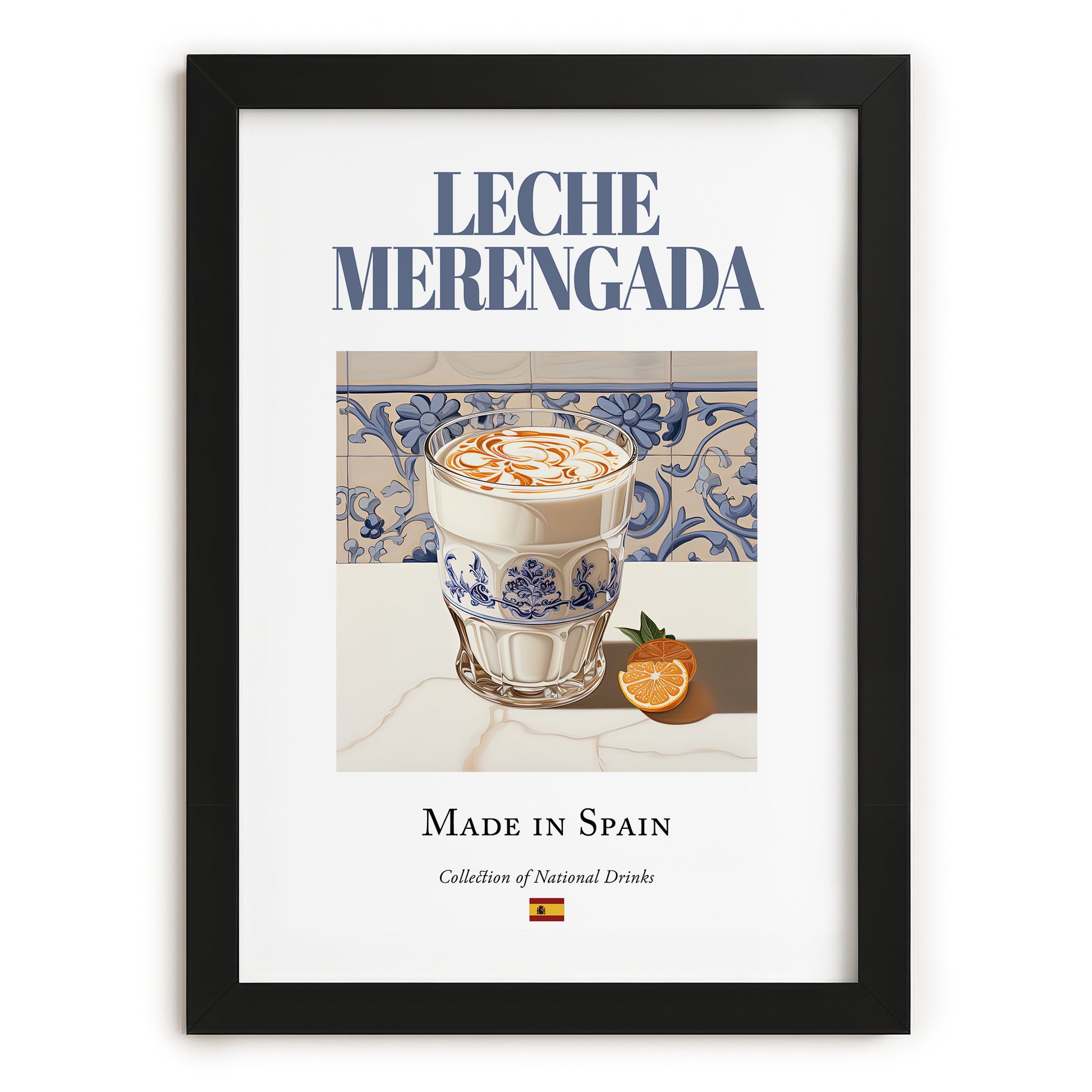 Leche merengada – Spanish Beverage Drink, Rooftop Terrace Poster, in sleek black frame