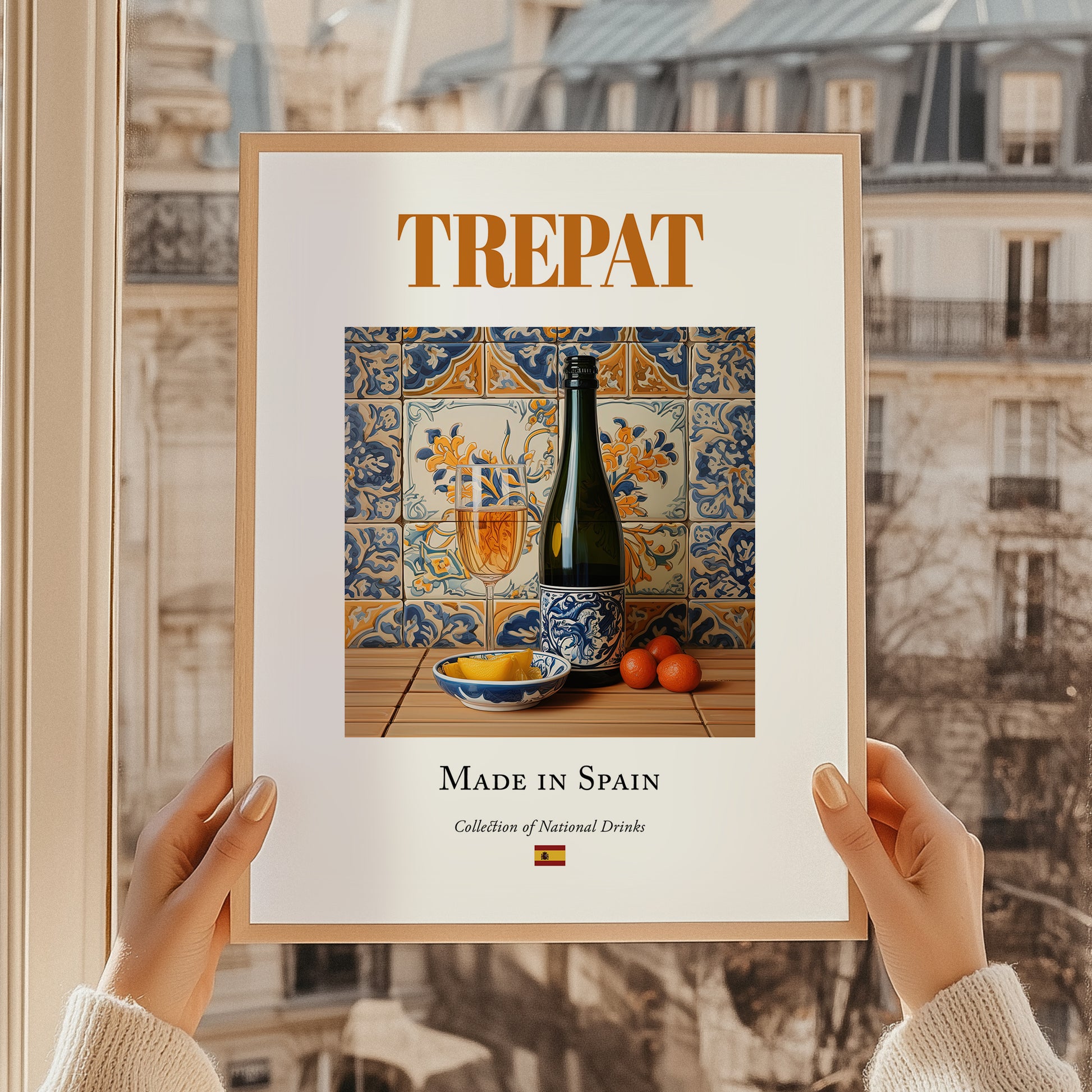 Trepat – Spanish Red Wine, Vineyard Terrace Print, styled in a charming Paris street view
