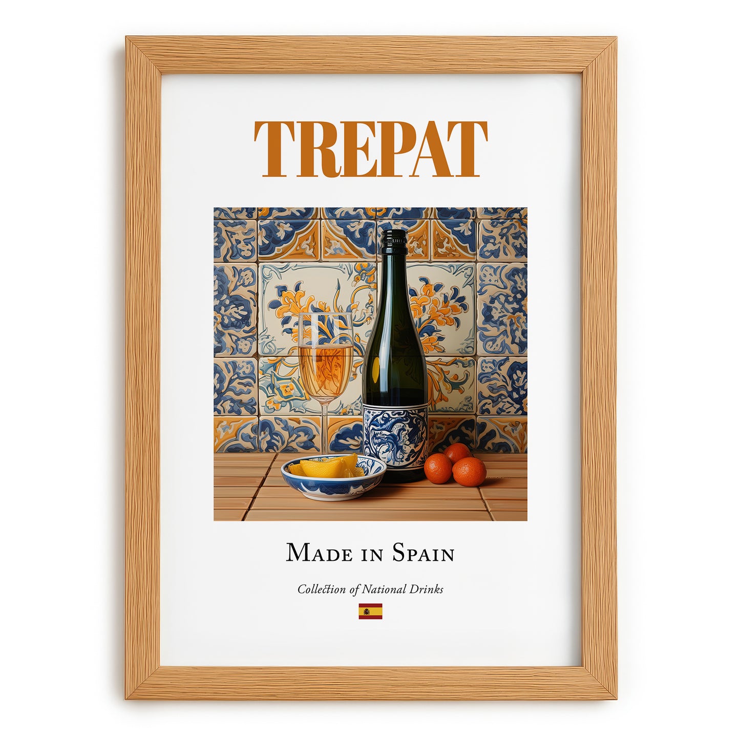 Trepat – Spanish Red Wine, Vineyard Terrace Print, set in oak frame