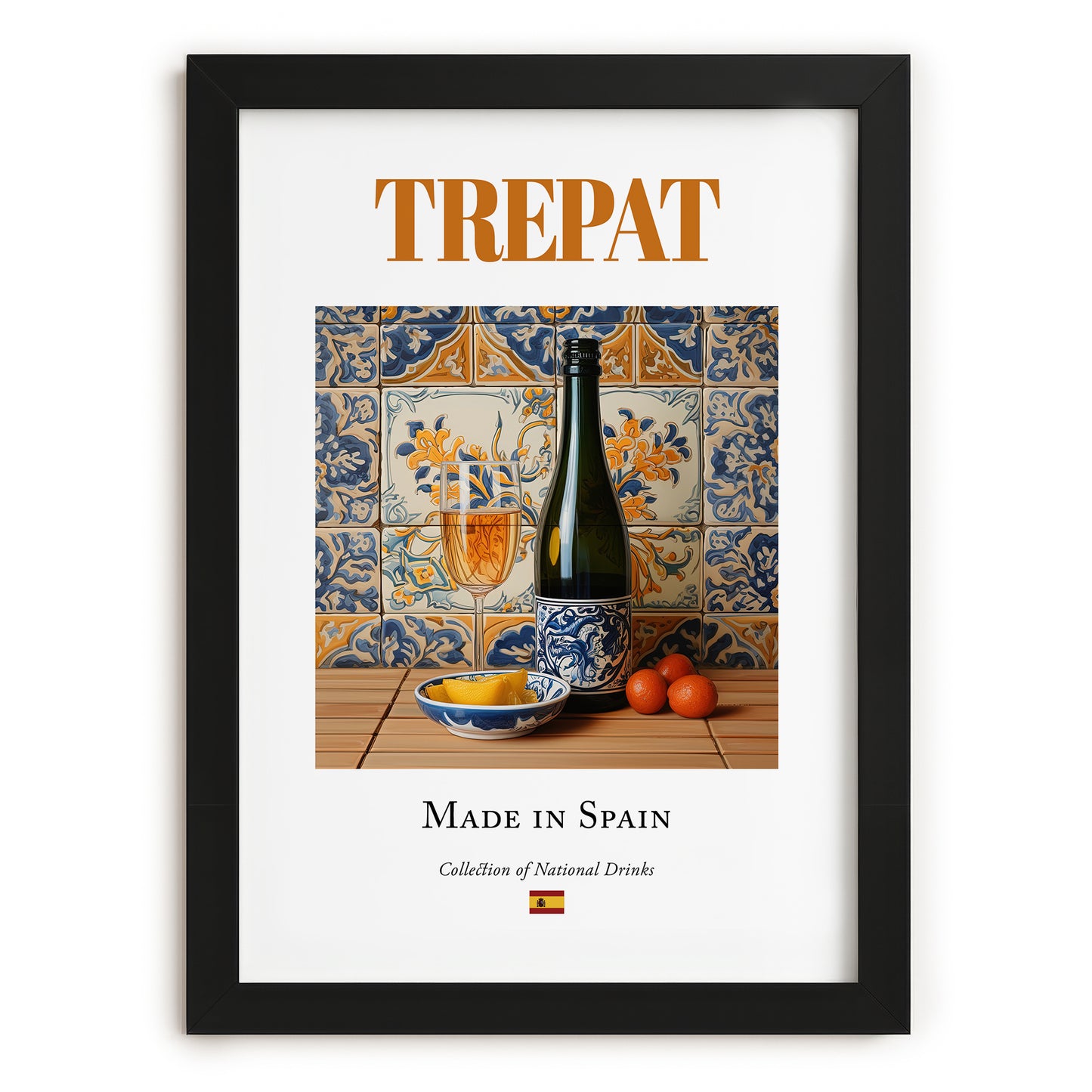 Trepat – Spanish Red Wine, Vineyard Terrace Print, in sleek black frame