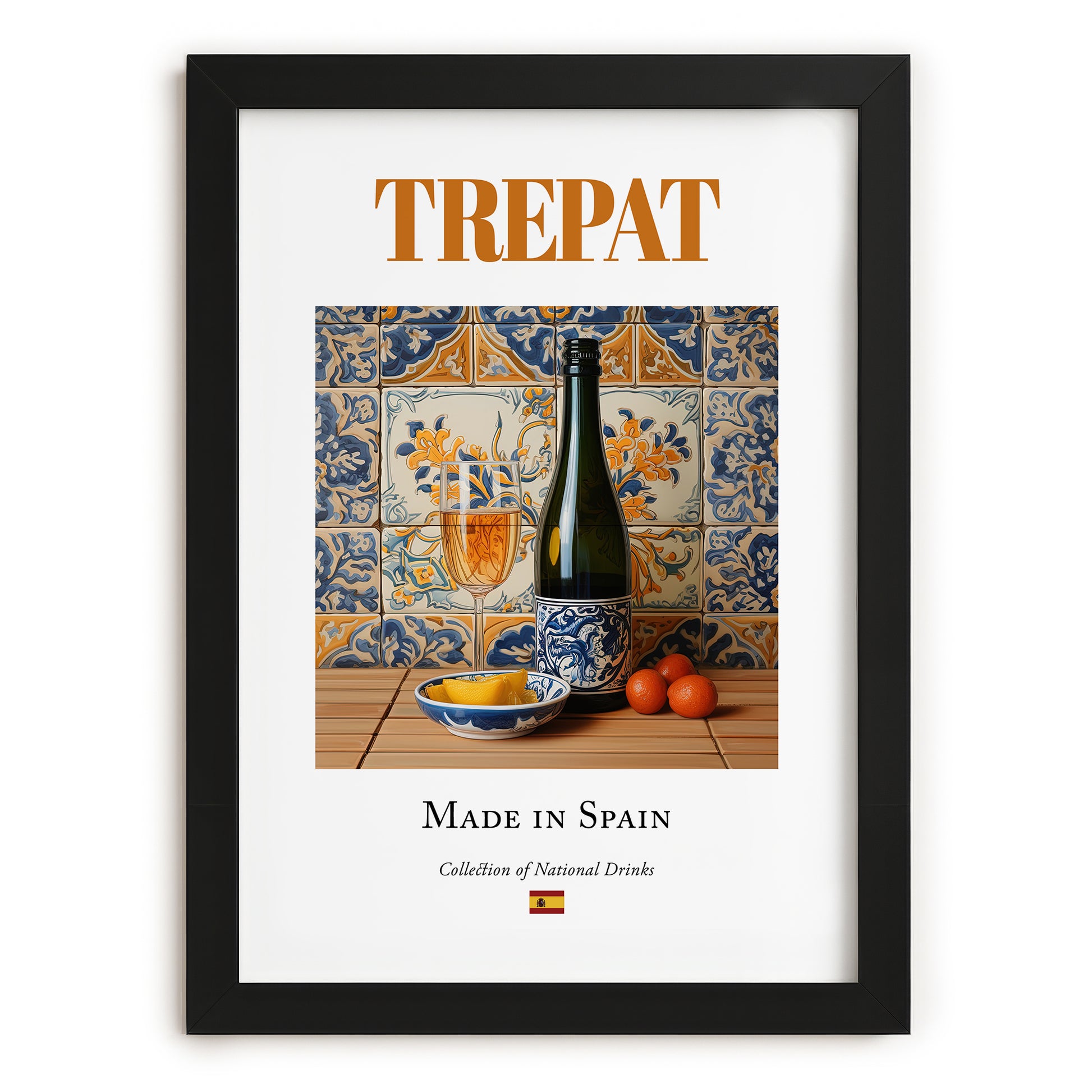 Trepat – Spanish Red Wine, Vineyard Terrace Print, in sleek black frame