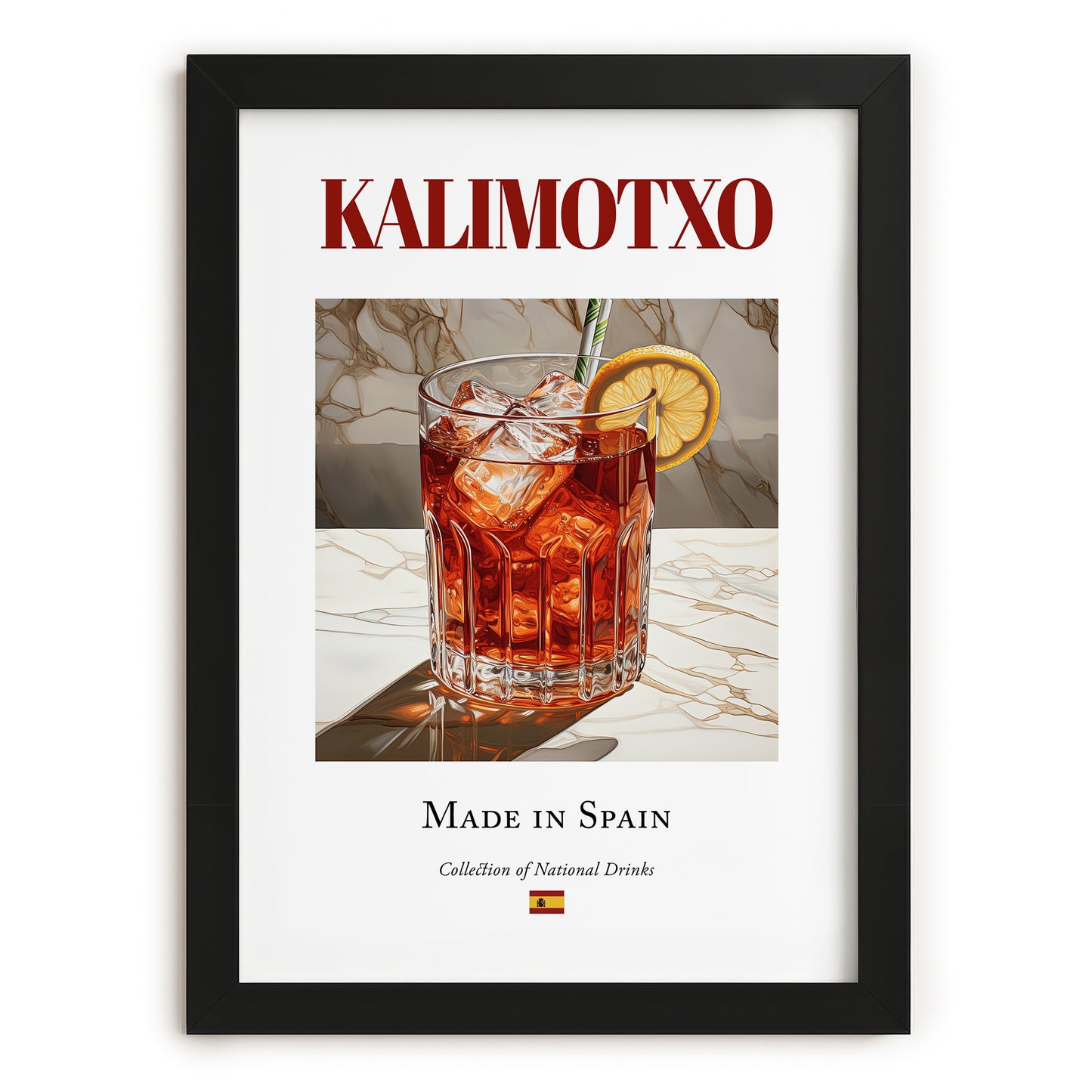 Kalimotxo – Spanish Cocktail Drink, Speakeasy Illustration, in sleek black frame