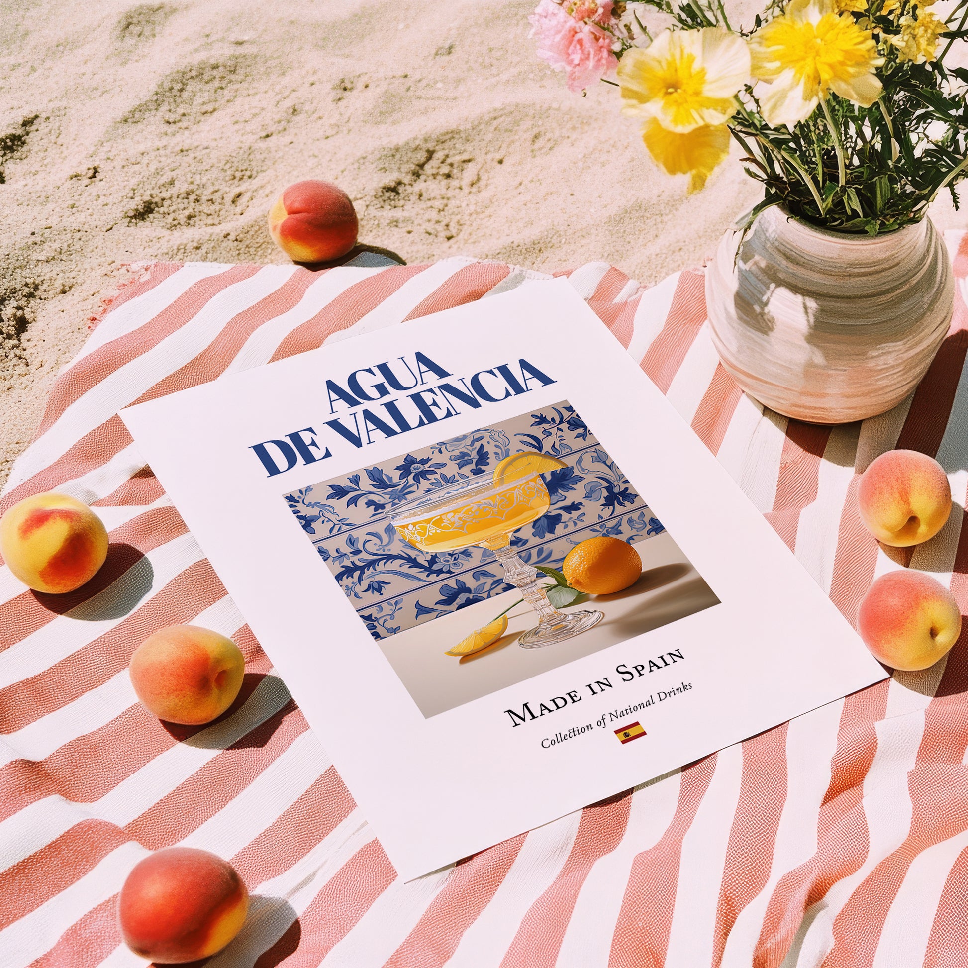 Agua de Valencia – Spanish Cocktail Drink, Rooftop Terrace Poster, unframed on coastal sand
