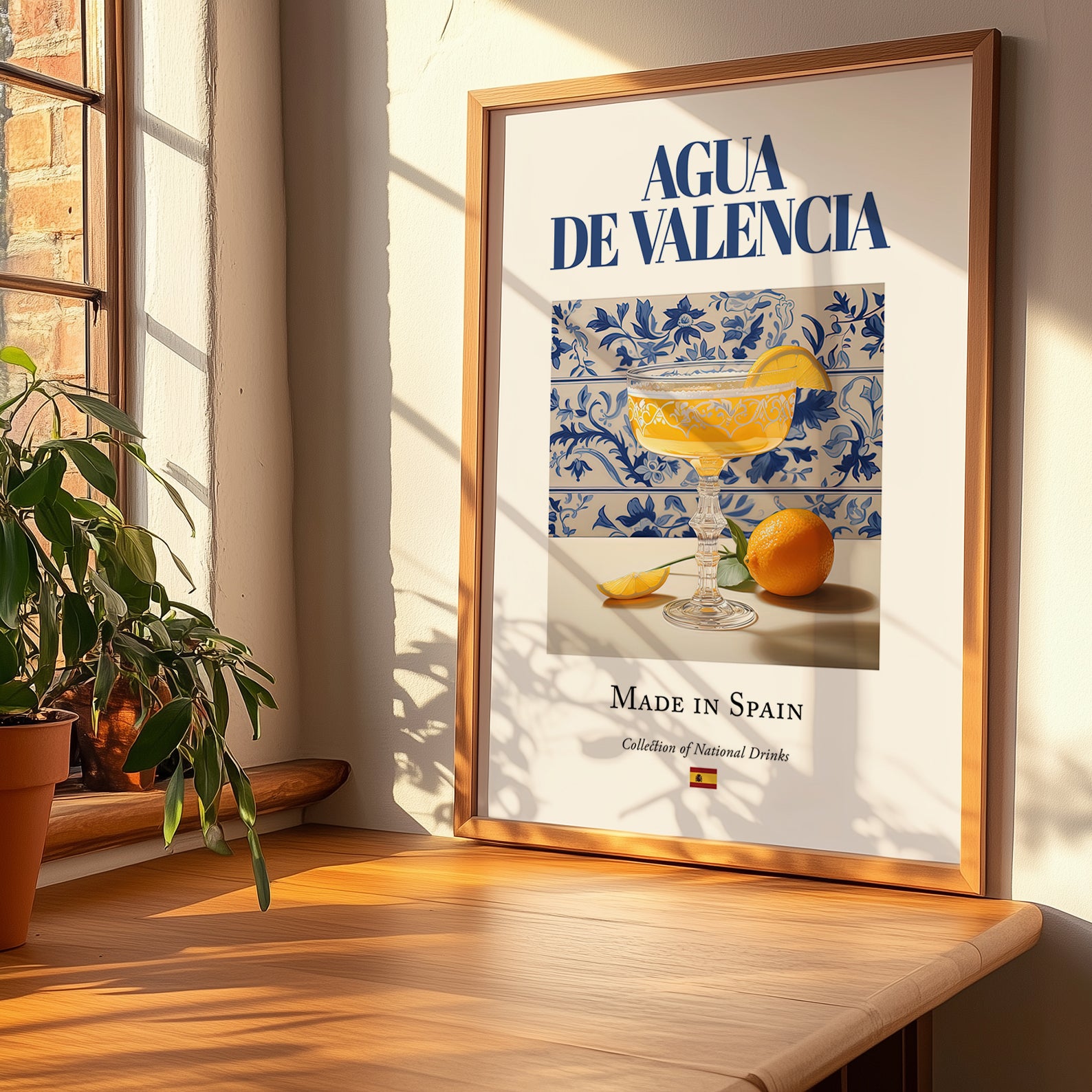 Agua de Valencia – Spanish Cocktail Drink, Rooftop Terrace Poster, no-text version framed in wood