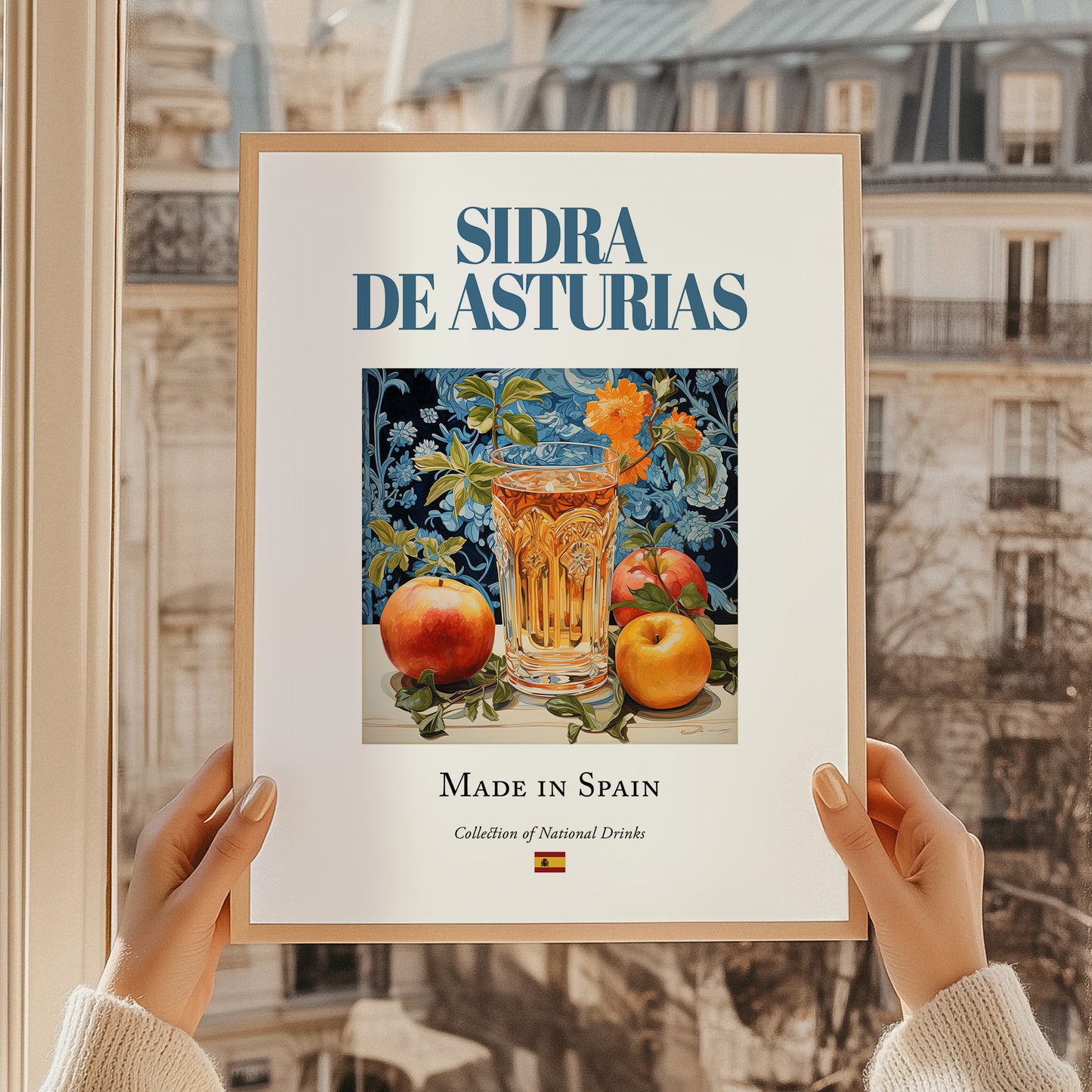 Sidra de Asturias – Spanish Cider Cider, Farmers’ Market Stall Print, styled in a charming Paris street view