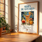 Sidra de Asturias – Spanish Cider Cider, Farmers’ Market Stall Print, no-text version framed in wood