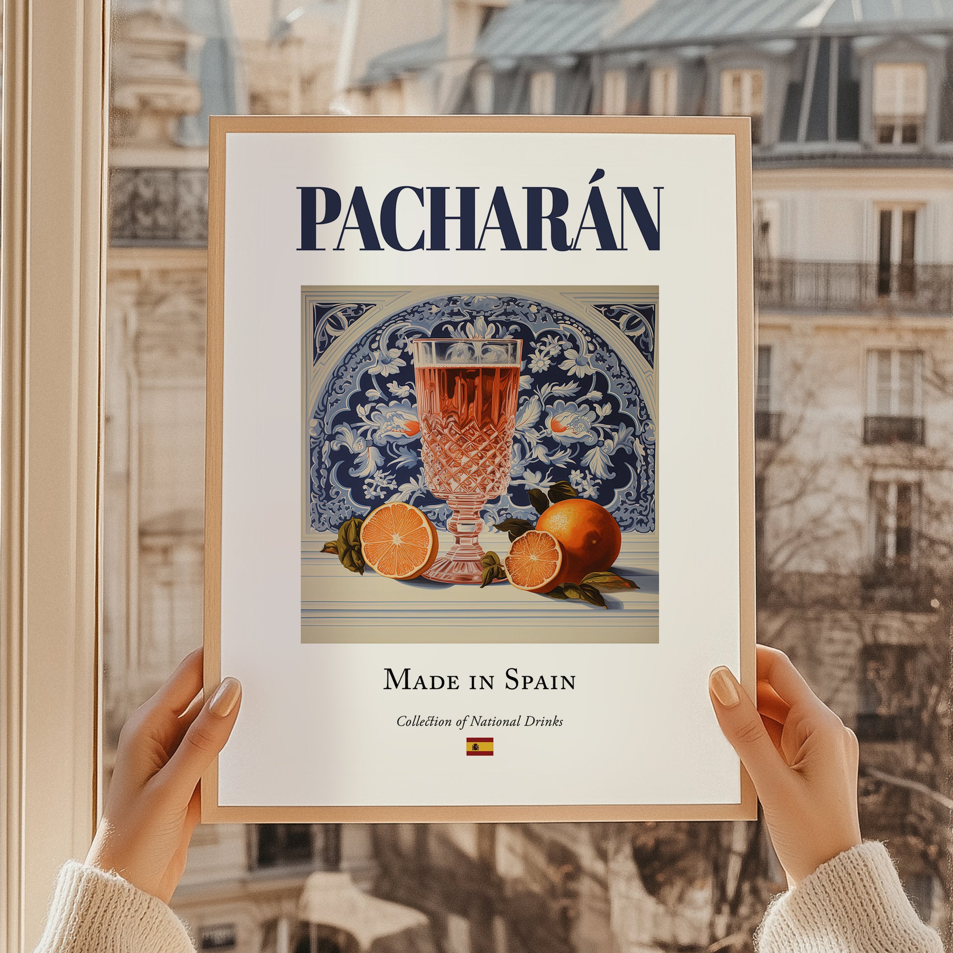 Pacharán – Spanish Liqueur Drink, Jazz Bar Poster, styled in a charming Paris street view