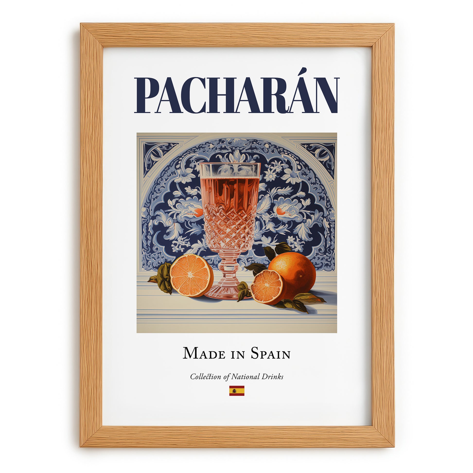 Pacharán – Spanish Liqueur Drink, Jazz Bar Poster, set in oak frame