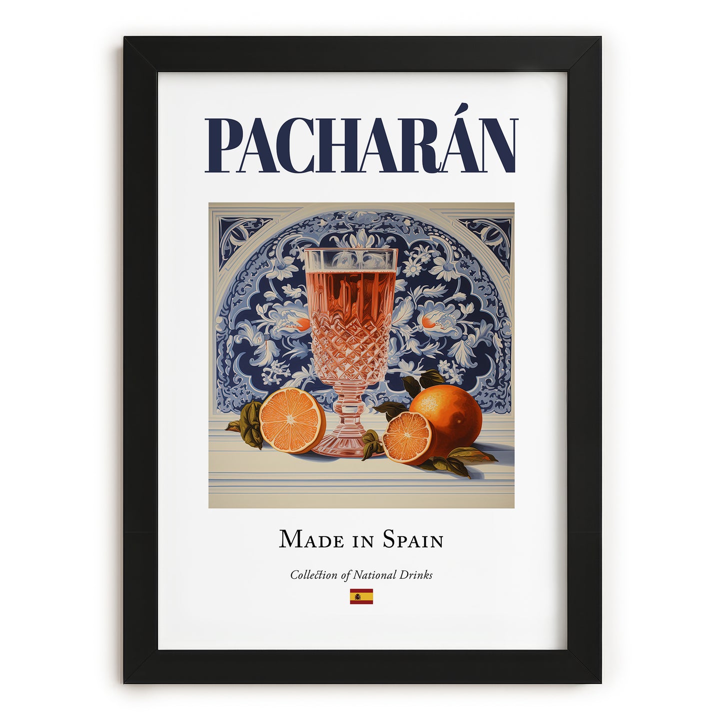 Pacharán – Spanish Liqueur Drink, Jazz Bar Poster, in sleek black frame