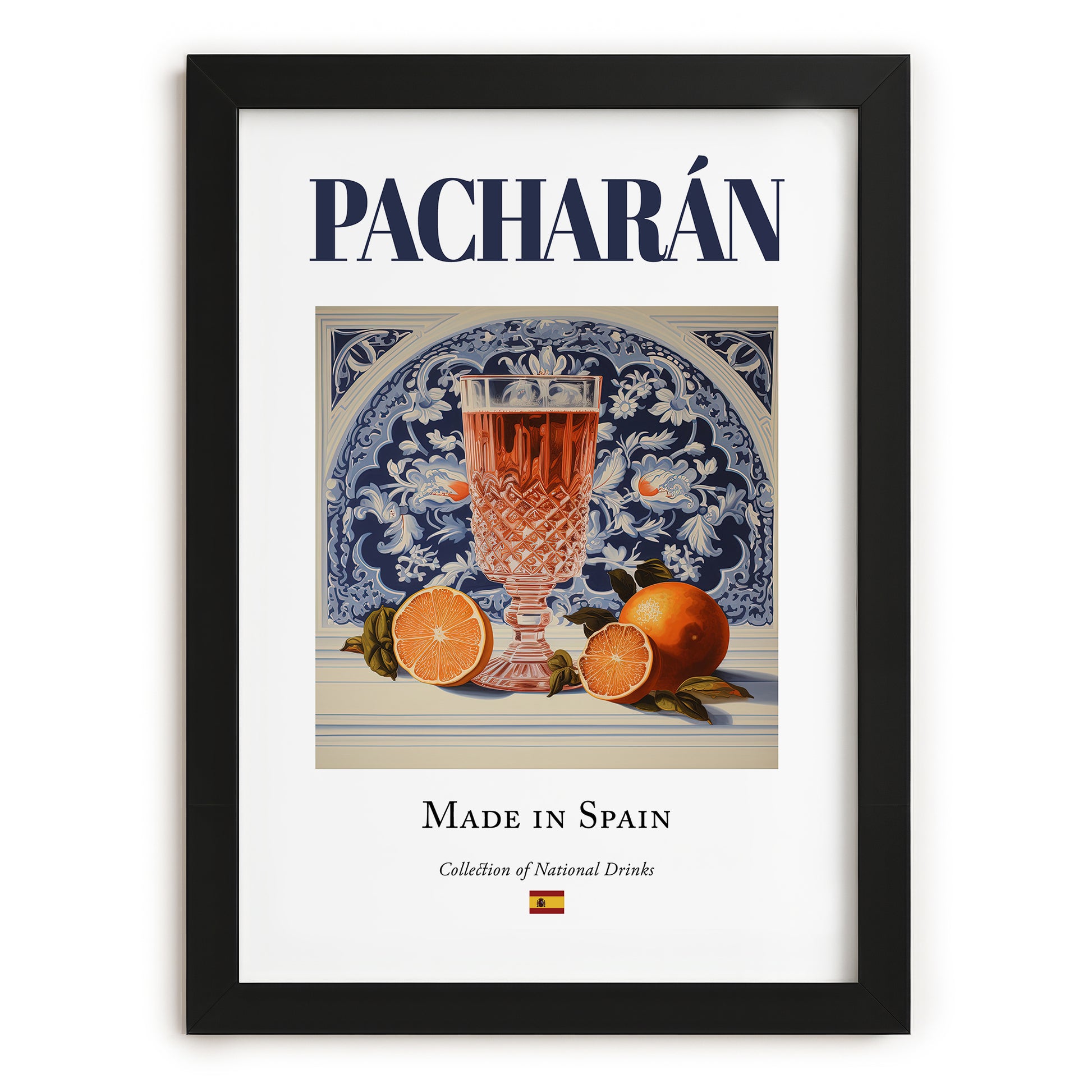 Pacharán – Spanish Liqueur Drink, Jazz Bar Poster, in sleek black frame