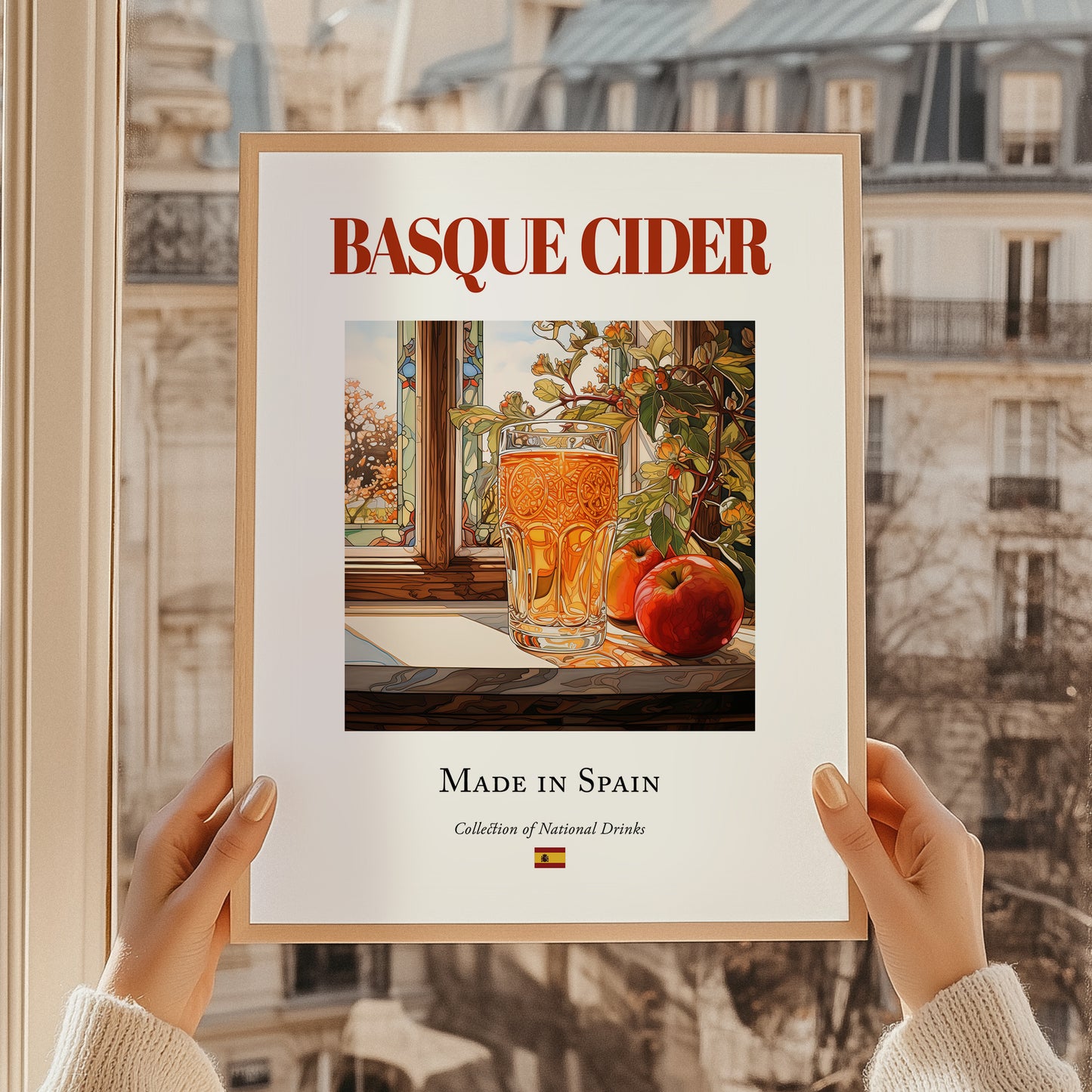 Basque Cider – Spanish Cider Cider, Country Pub Poster, styled in a charming Paris street view
