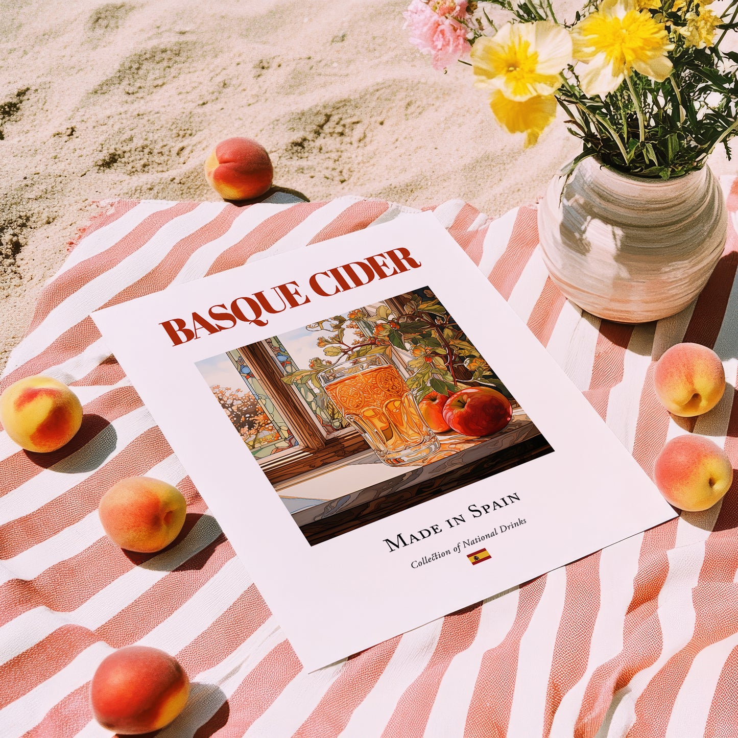 Basque Cider – Spanish Cider Cider, Country Pub Poster, unframed on coastal sand