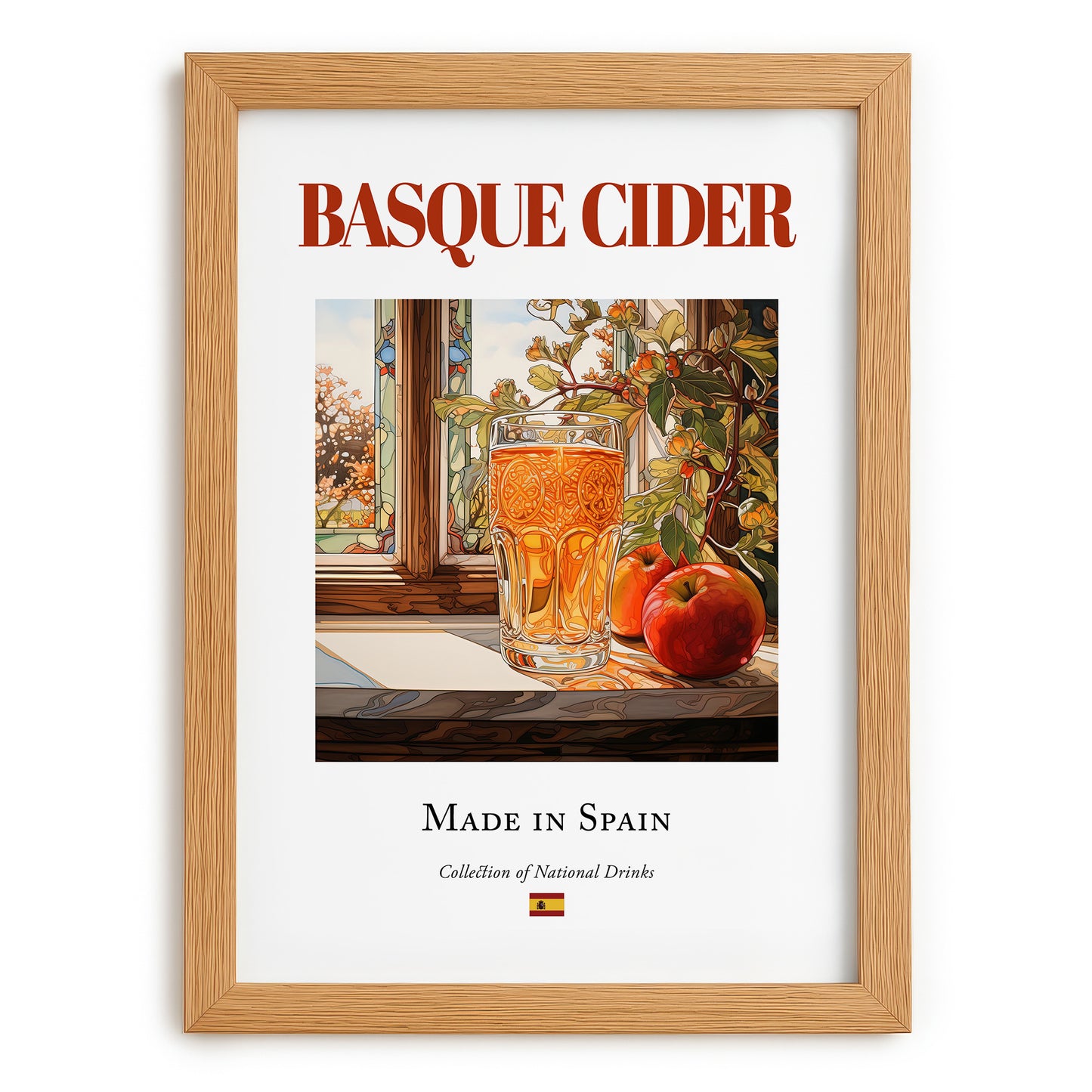 Basque Cider – Spanish Cider Cider, Country Pub Poster, set in oak frame