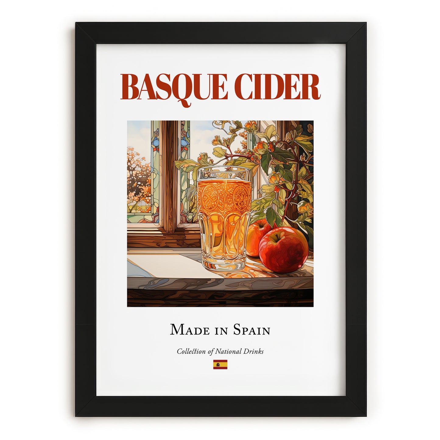 Basque Cider – Spanish Cider Cider, Country Pub Poster, in sleek black frame