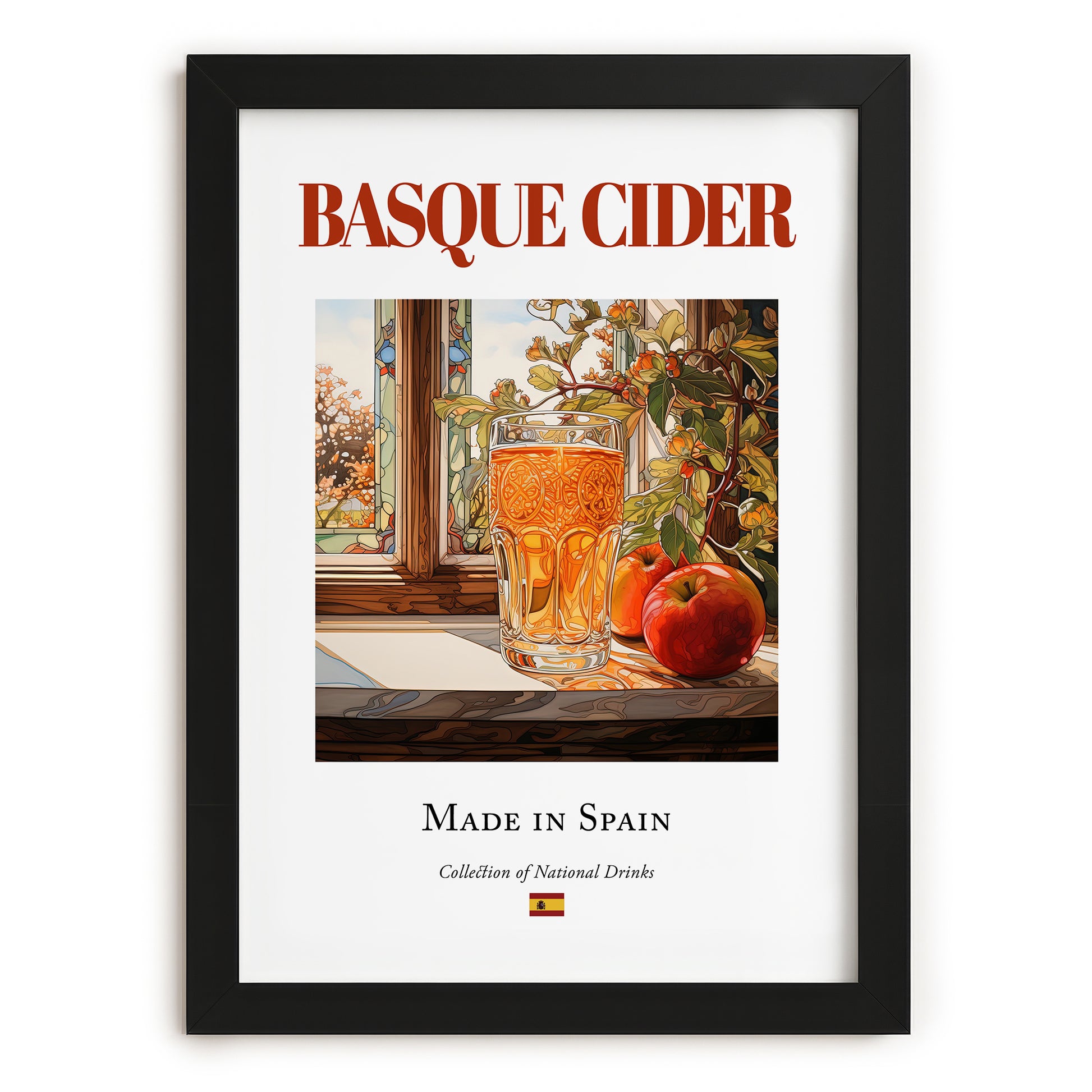 Basque Cider – Spanish Cider Cider, Country Pub Poster, in sleek black frame