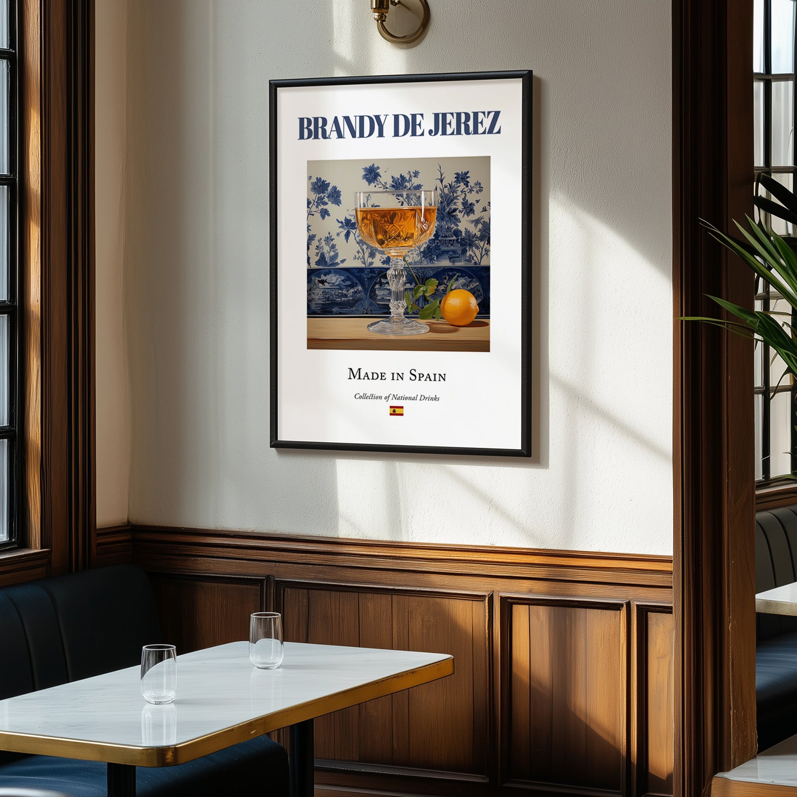 Brandy de Jerez – Spanish Spirit Drink, Beach Bar Print, clean layout with no caption