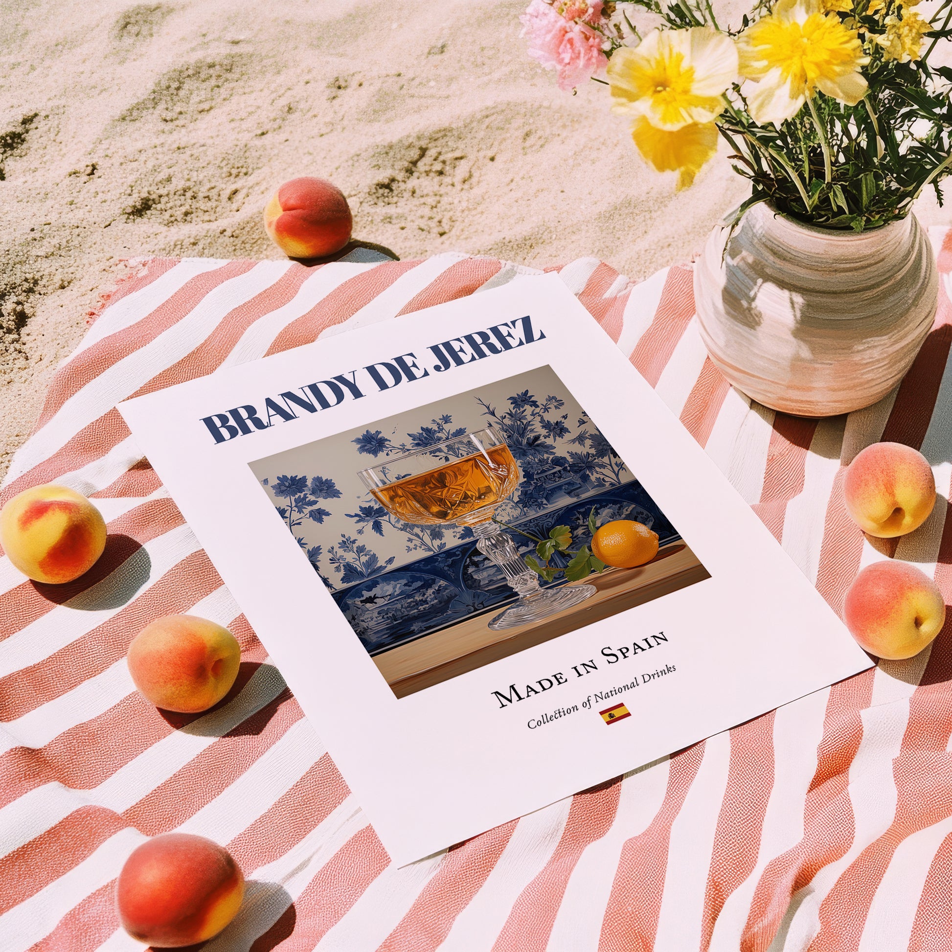 Brandy de Jerez – Spanish Spirit Drink, Beach Bar Print, unframed on coastal sand