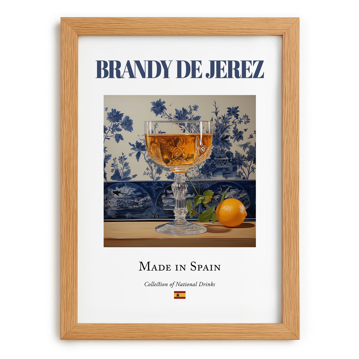 Brandy de Jerez – Spanish Spirit Drink, Beach Bar Print, set in oak frame
