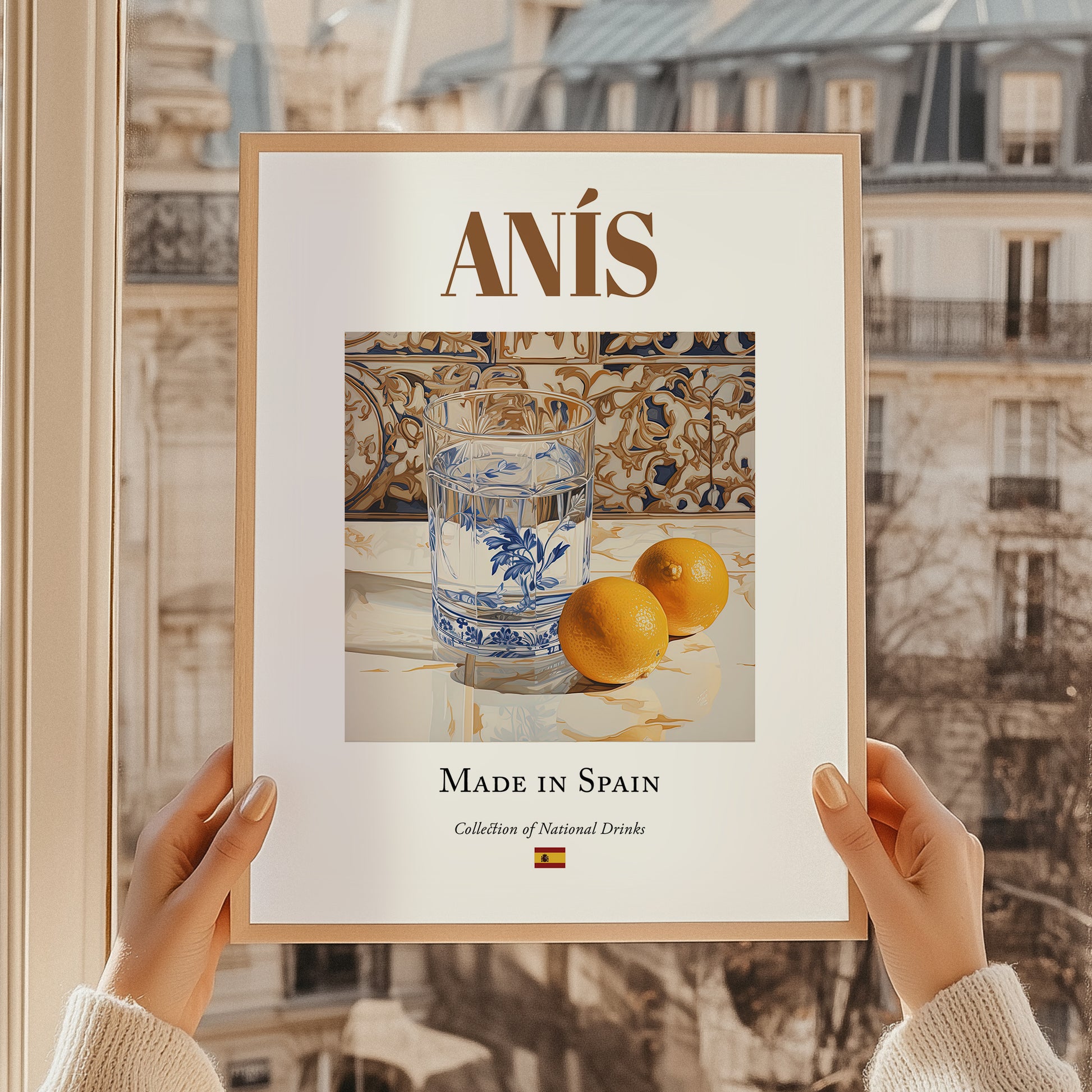Anís – Spanish Spirit Drink, Speakeasy Print, styled in a charming Paris street view