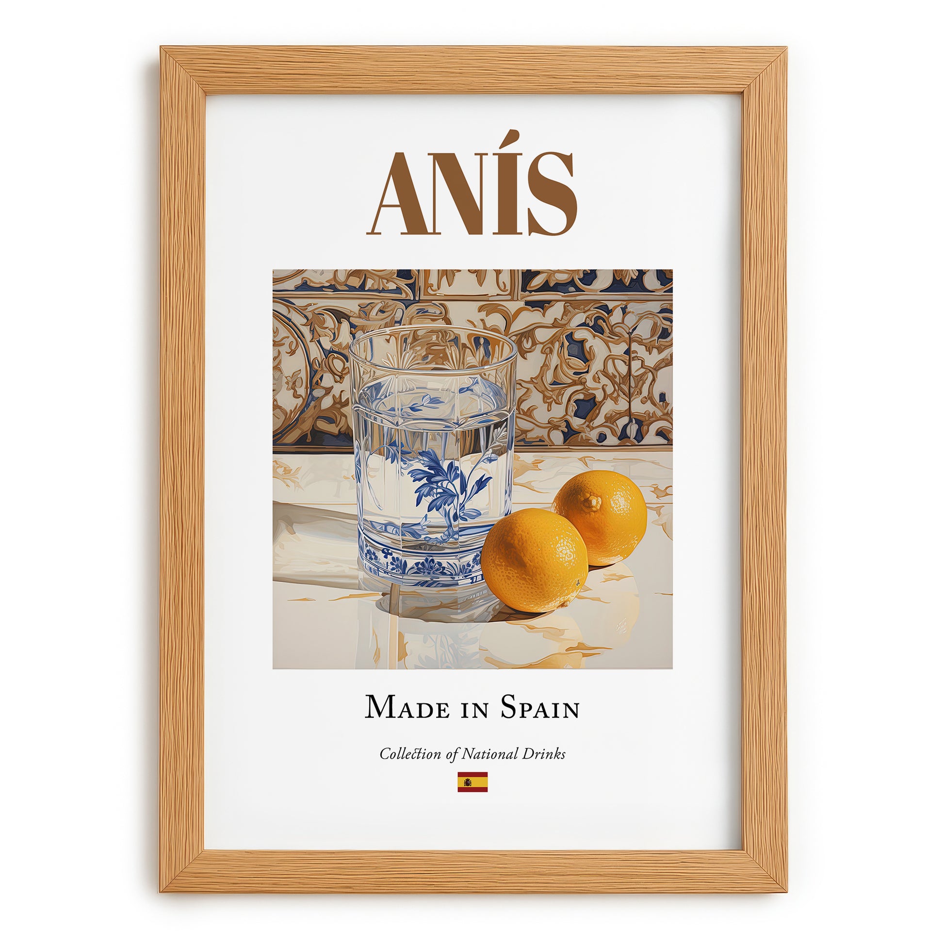 Anís – Spanish Spirit Drink, Speakeasy Print, set in oak frame