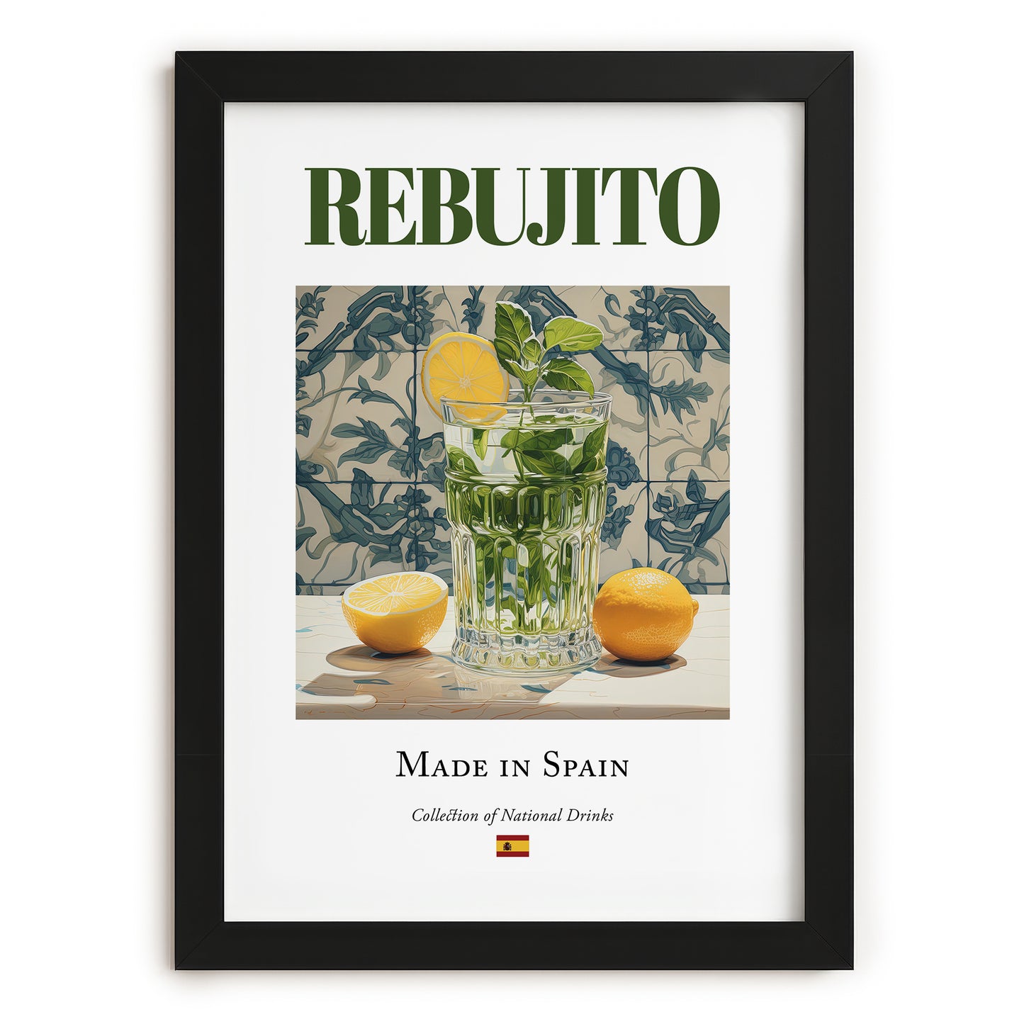 Rebujito – Spanish Cocktail Drink, Beach Bar Painting, in sleek black frame