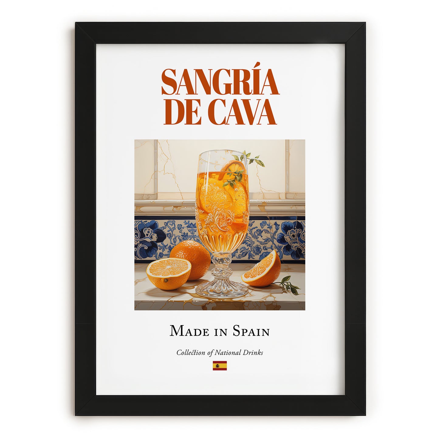 Sangría de Cava – Spanish Cocktail Drink, Beach Bar Painting, in sleek black frame