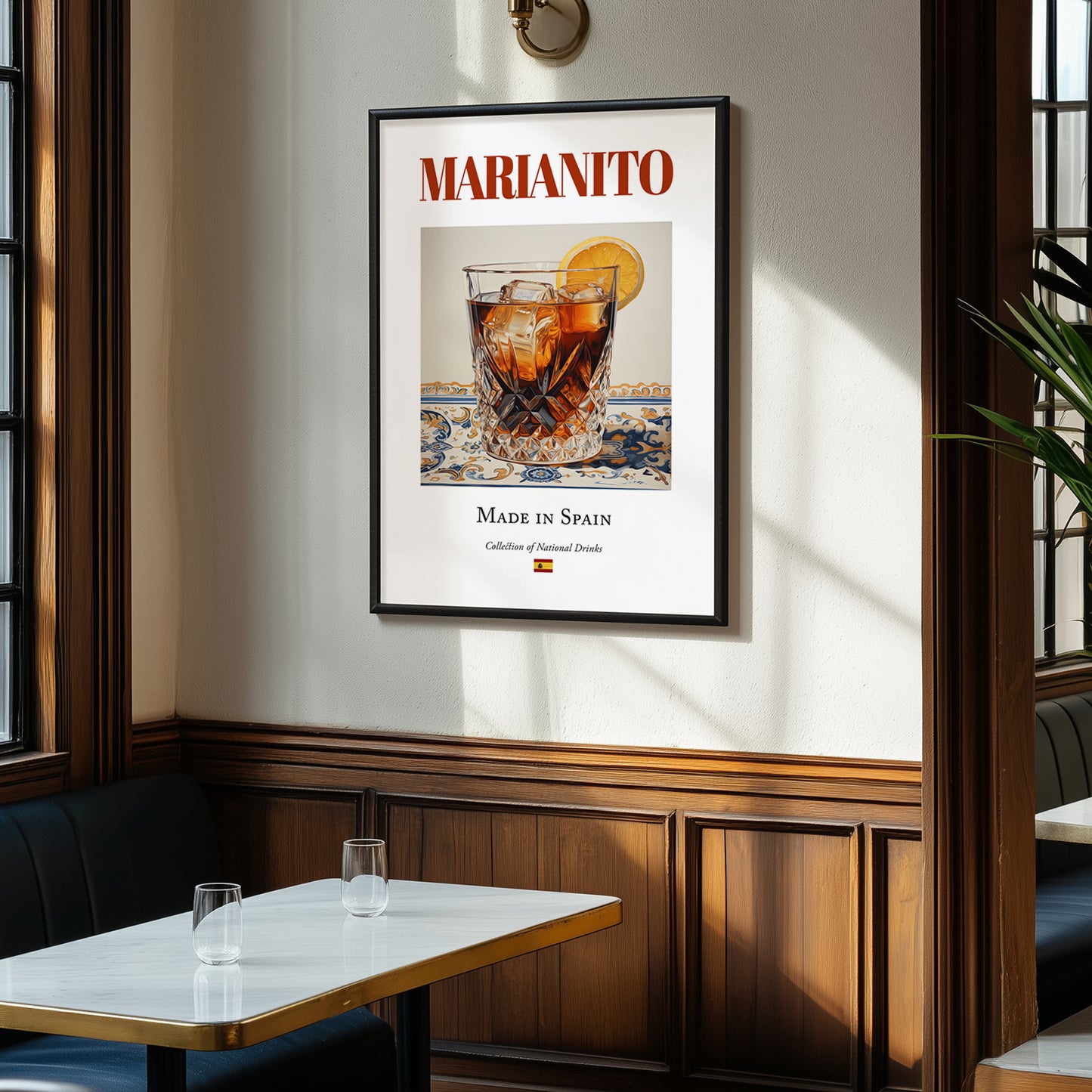 Marianito – Spanish Cocktail Drink, Beach Bar Painting, clean layout with no caption