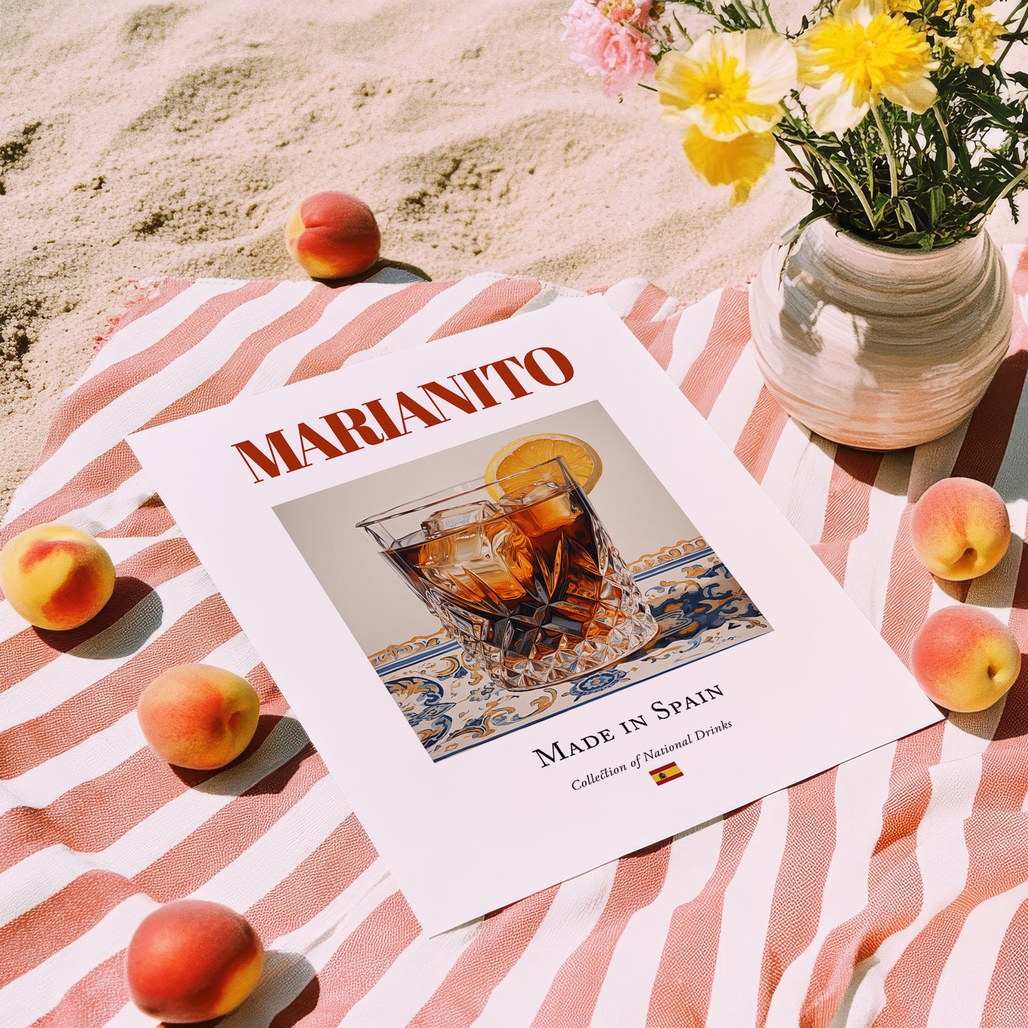 Marianito – Spanish Cocktail Drink, Beach Bar Painting, unframed on coastal sand