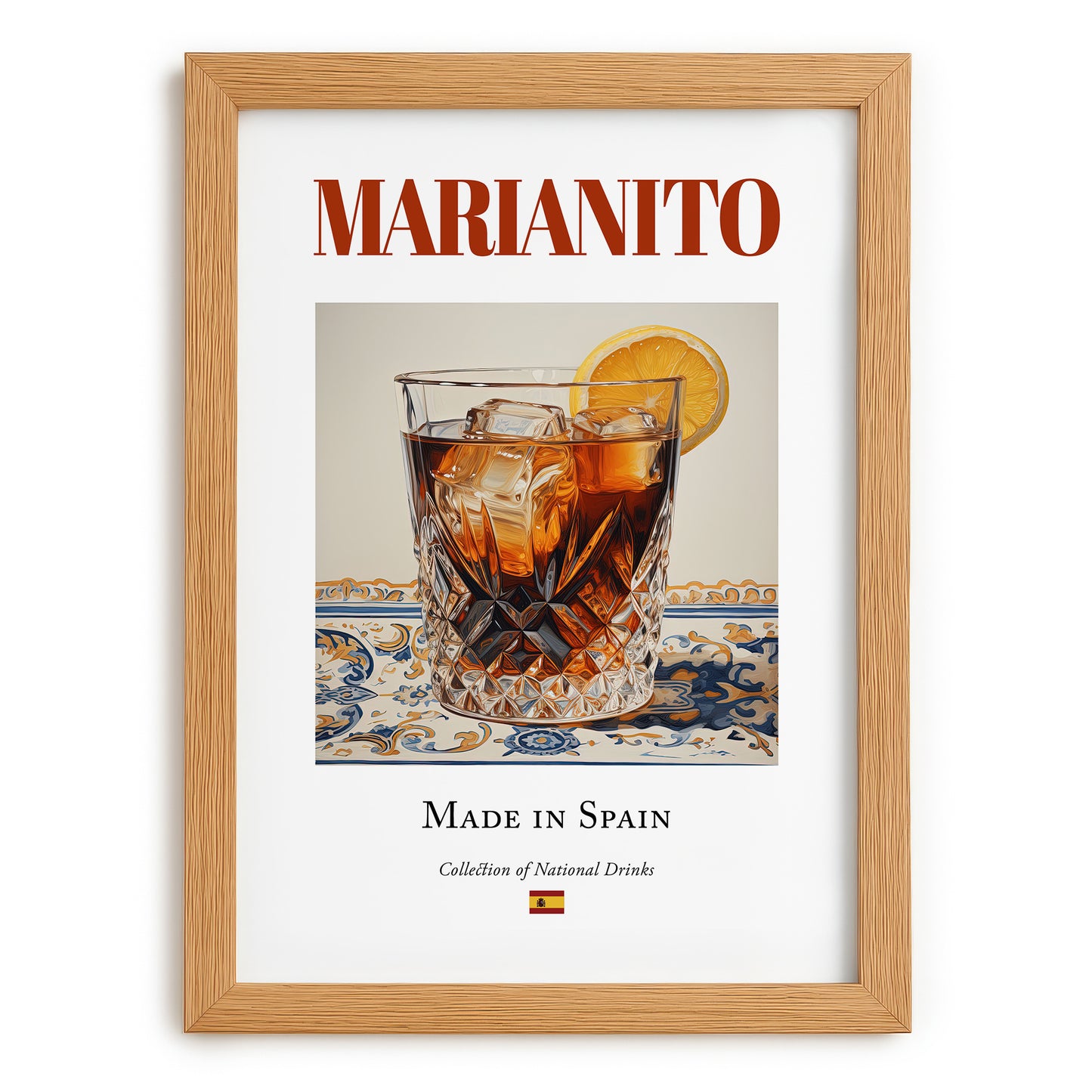 Marianito – Spanish Cocktail Drink, Beach Bar Painting, set in oak frame