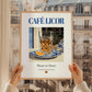 Café licor – Spanish Coffee, Coffeehouse Poster, styled in a charming Paris street view