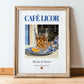 Café licor – Spanish Coffee, Coffeehouse Poster, in wooden frame leaning on the floor