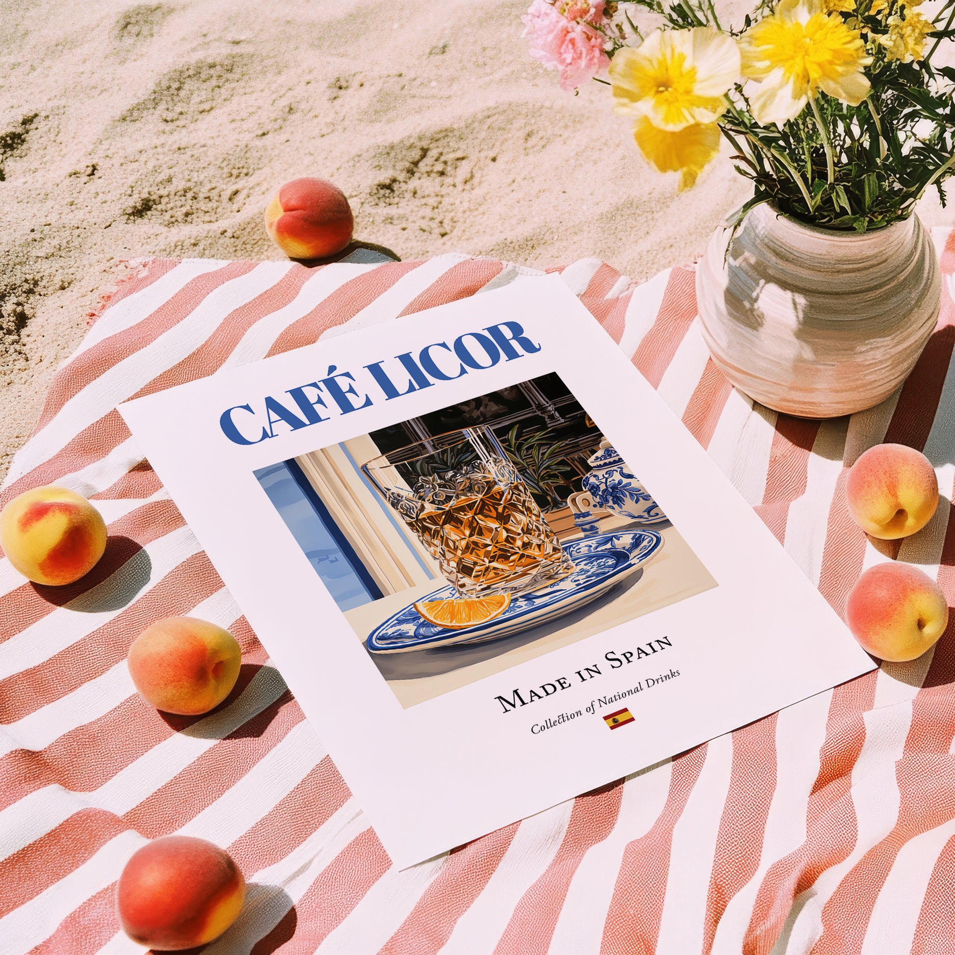 Café licor – Spanish Coffee, Coffeehouse Poster, unframed on coastal sand