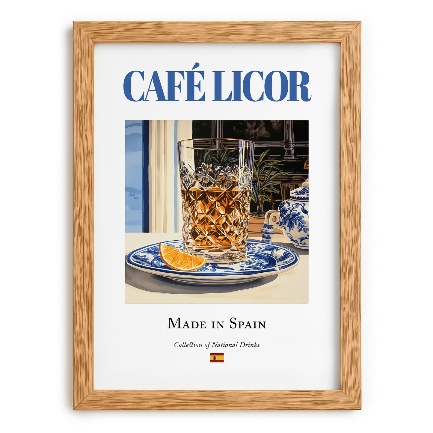 Café licor – Spanish Coffee, Coffeehouse Poster, set in oak frame
