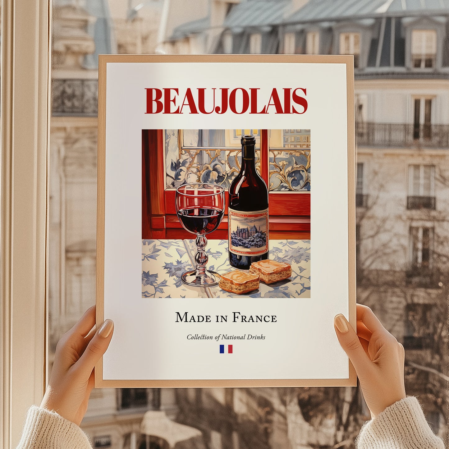 Beaujolais – French Red Wine, Vinoteca Painting, styled in a charming Paris street view