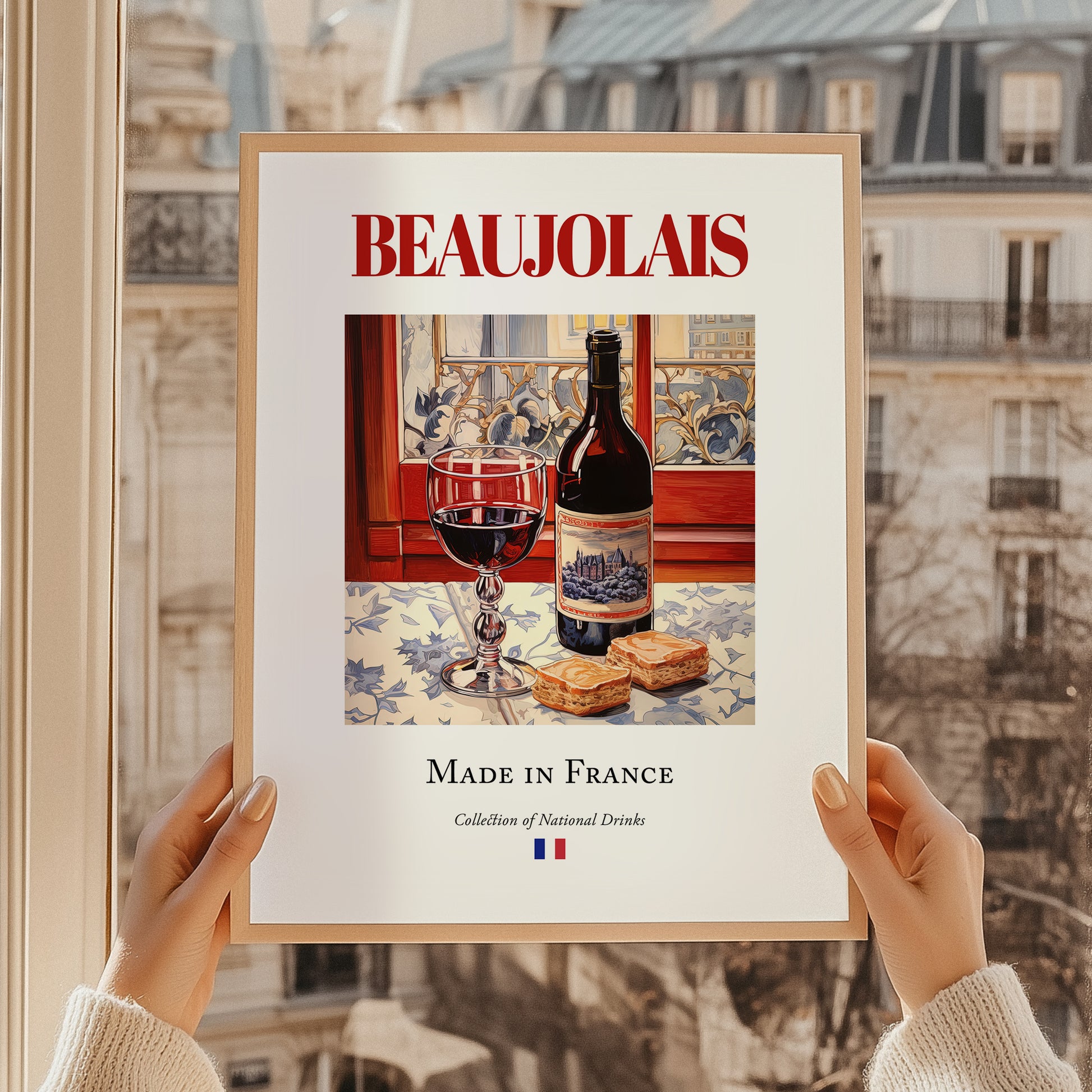 Beaujolais – French Red Wine, Vinoteca Painting, styled in a charming Paris street view